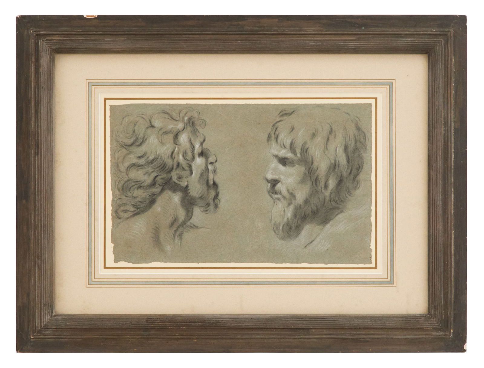 Continental School (19th Century): Continental School 19th Century "Study of a Bearded Man" pencil and white chalk on paper unsigned. Float-mounted, glazed and framed. sheet 8-3/4" x 13-1/2", framed 18" x 23-3/4"