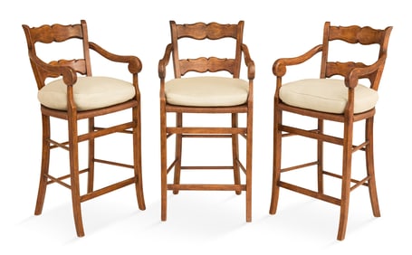 Set of Three Stained Oak Bar Stools