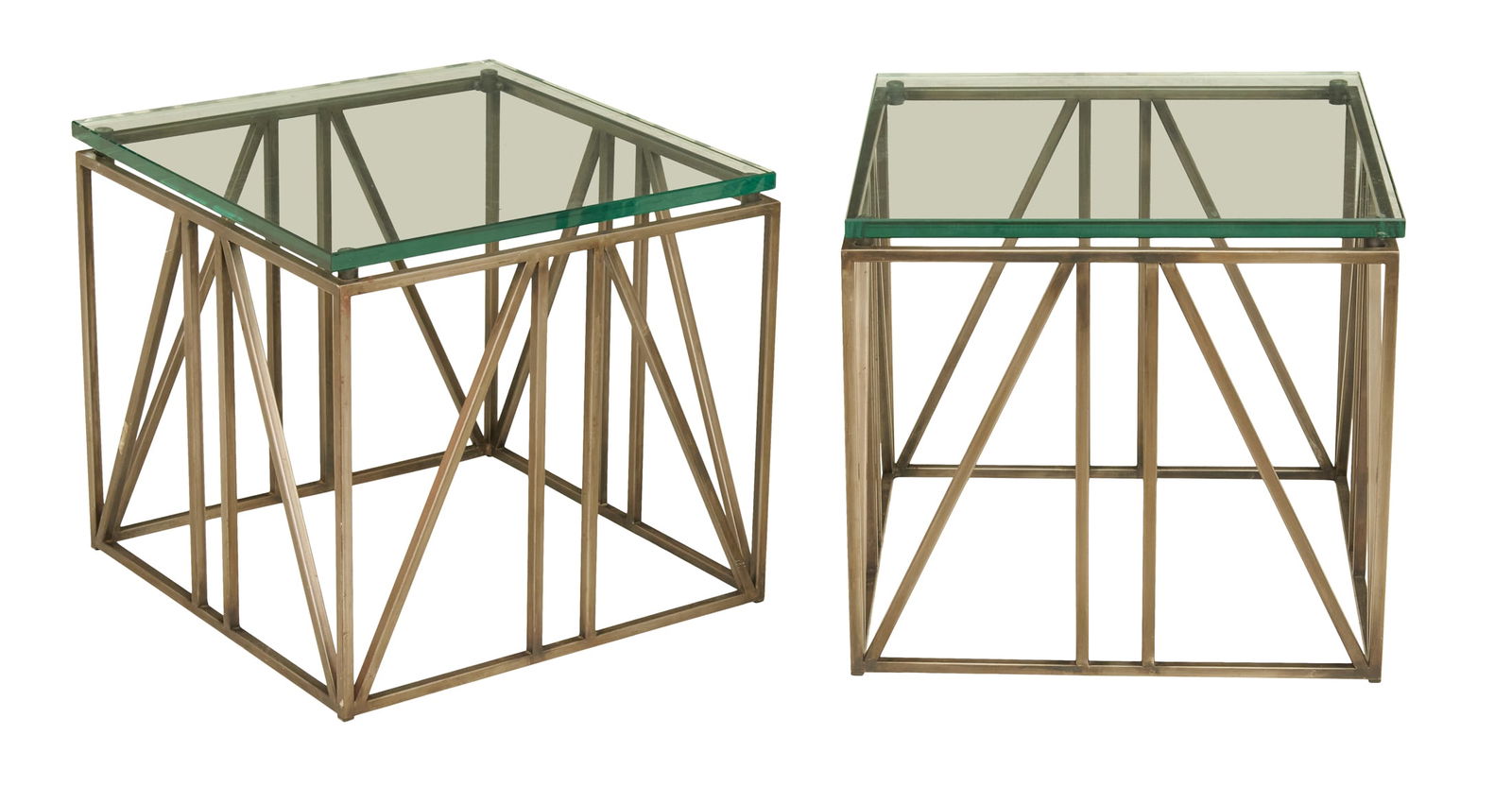 Bronze-Finished Steel and Glass Side Tables (1 of 2)