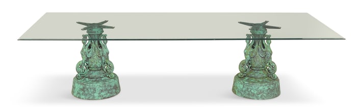 Plate-Glass and Patinated Aluminum Dining Table