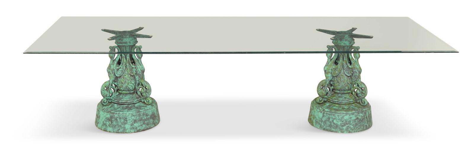 Plate-Glass and Patinated Aluminum Dining Table (1 of 2)