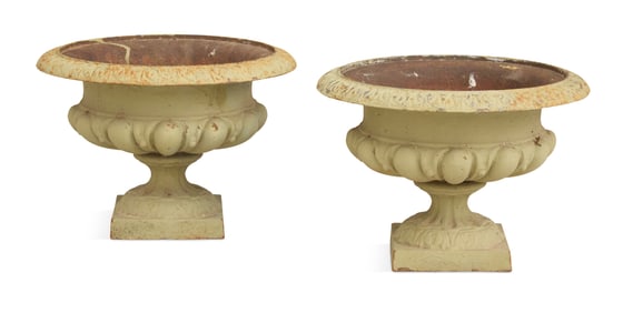 Pair of Victorian Cast-Iron Low Garden Urns