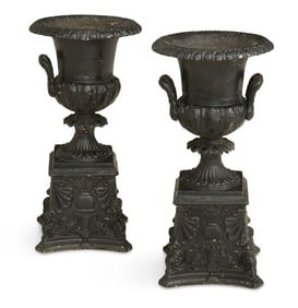 Neoclassical-Style Cast-Iron Garden Urns