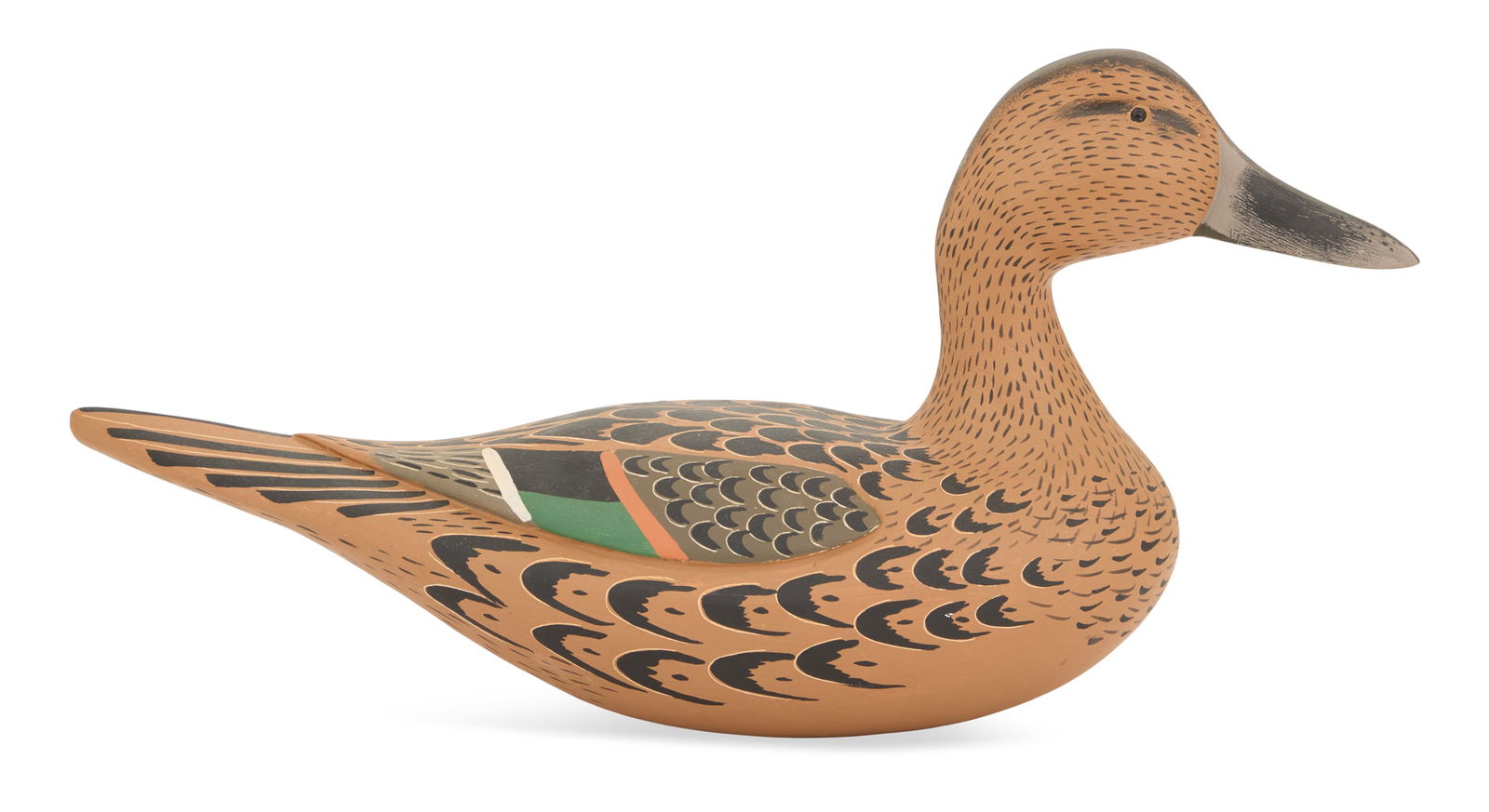 Cal Kingsmill (USA/New Orleans, b. 1949): Cal Kingsmill(American/New Orleans, b. 1949)"American Wigeon Hen Decoy"carved and painted wood with mixed mediasigned and numbered "III" en verso.9-1/4" x 18" x 6" Provenance: The Collection of Norber