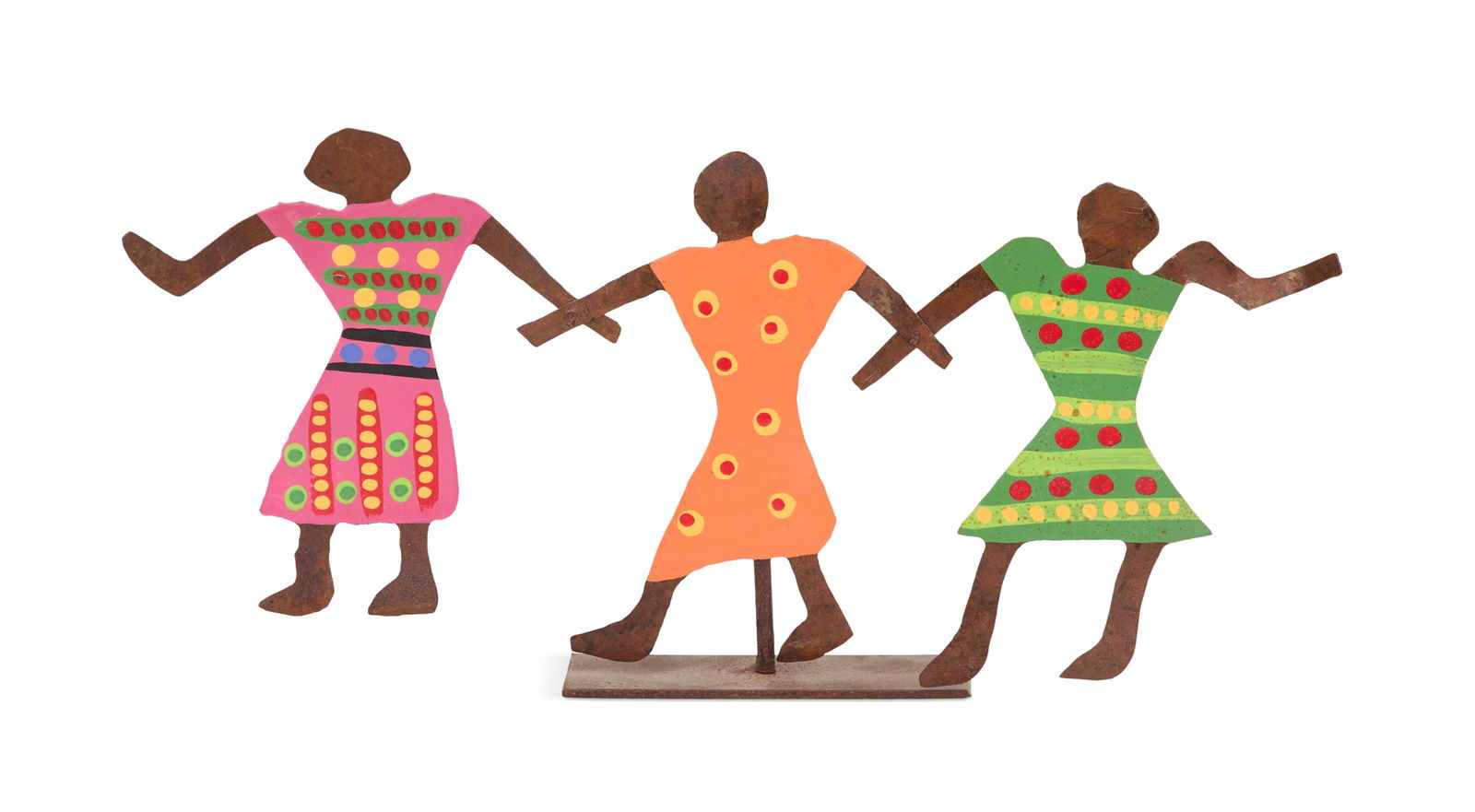 Marcia & Bill Finks (USA/New York, late 20th C.): Marcia and Bill Finks(American/New York, Late 20th Century)"Three Girls"painted metal sculpturesigned and titled en verso.8" x 18" x 2" Provenance: The Collection of Norbert Deshotels, Lafayette, Loui