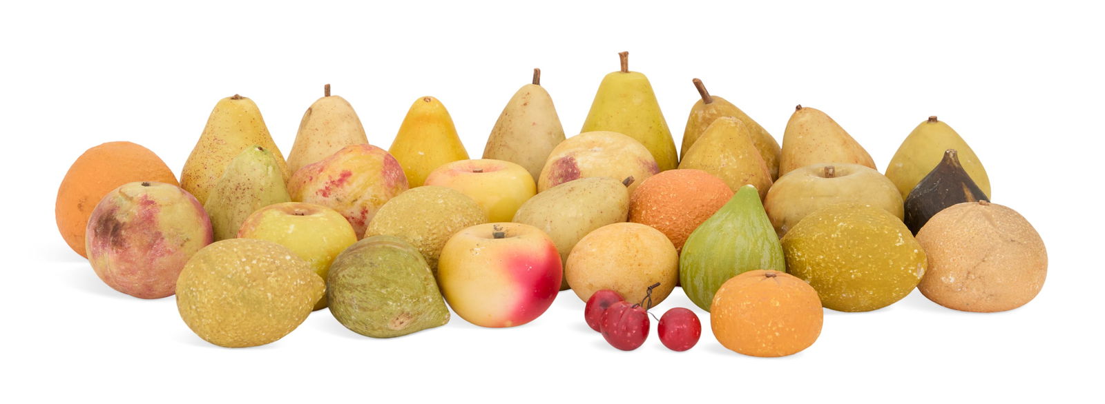 Thirty Pieces of Italian Marble Fruit: Collection of Thirty Pieces of Italian Marble Fruit19th century, including apples, pears, lemons, figs, peaches, cherries and oranges.h. 1" to 3-1/2", w. 1" to 2-1/2" Provenance: The Collection of Nor