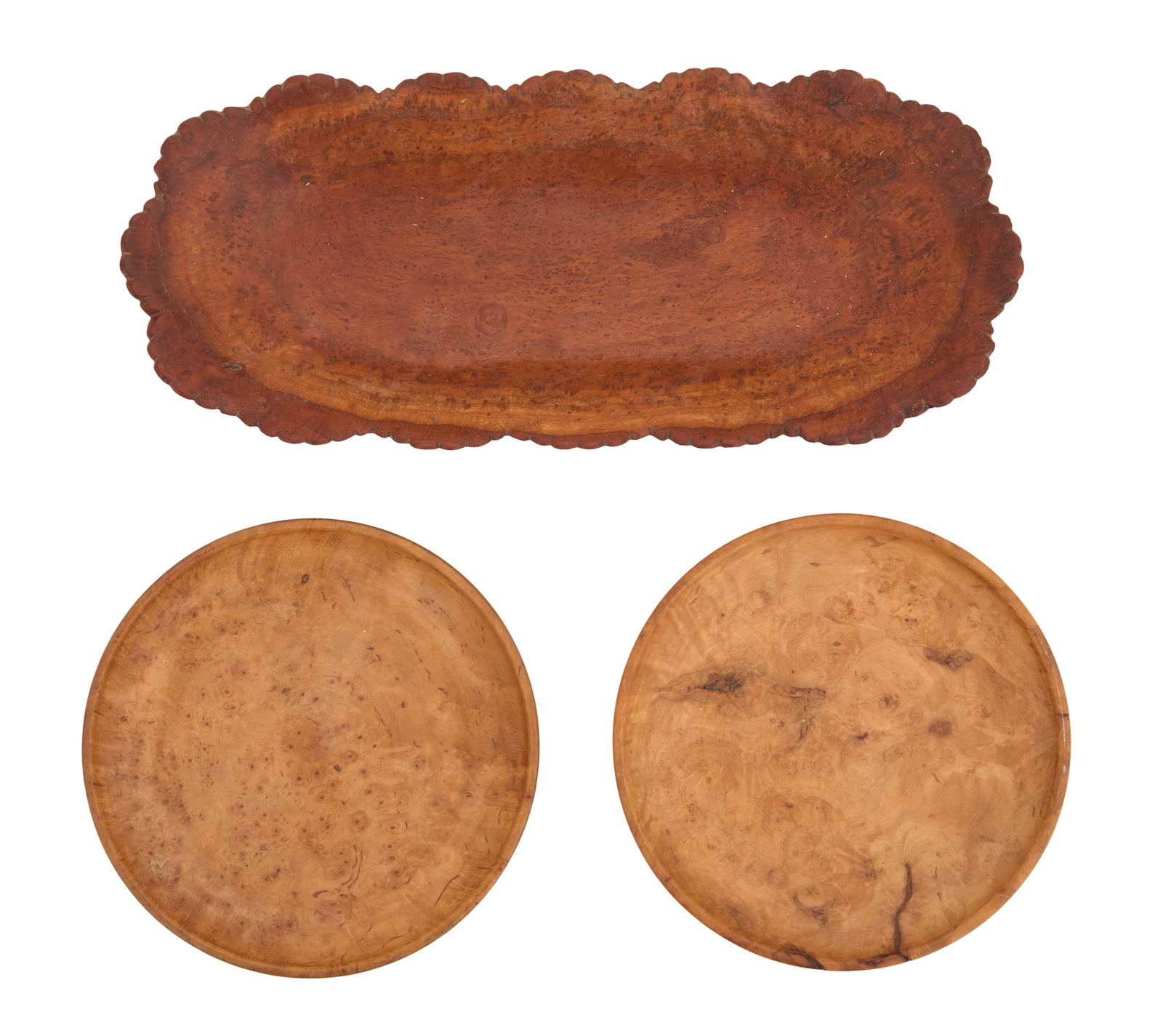 Three American Burl Wood Treenware Trays (1 of 2)