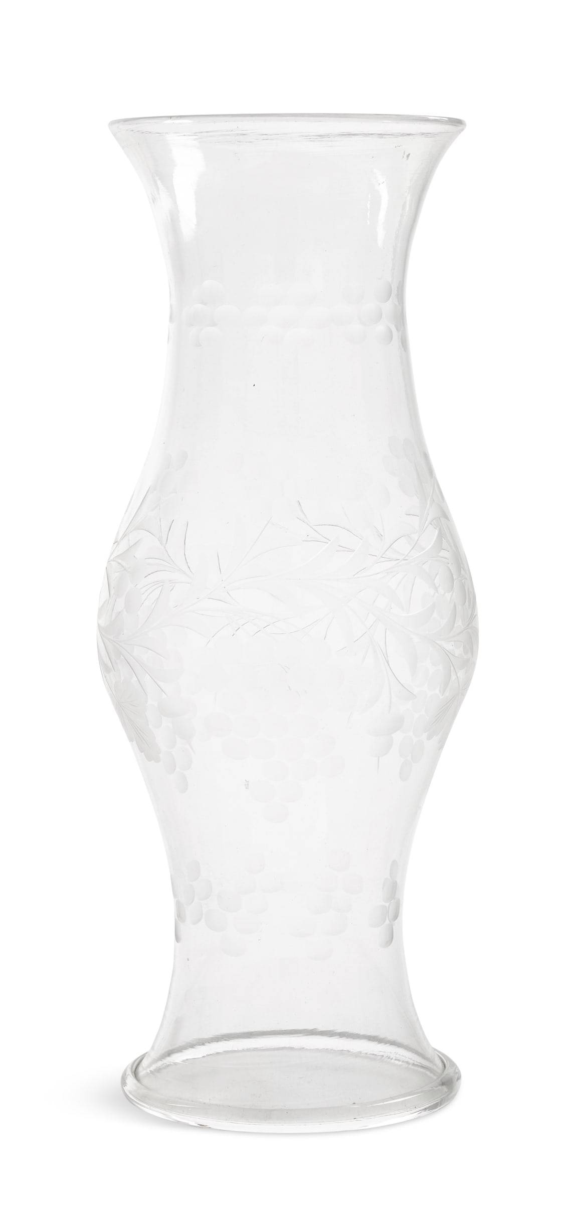 Anglo-American Blown-Glass Hurricane Shade: Anglo-American Blown-Glass Hurricane Shadesecond quarter 19th century, engraved with grapevines and flowers, the foot with a folded rim.h. 24-1/2", dia. 9-1/2"