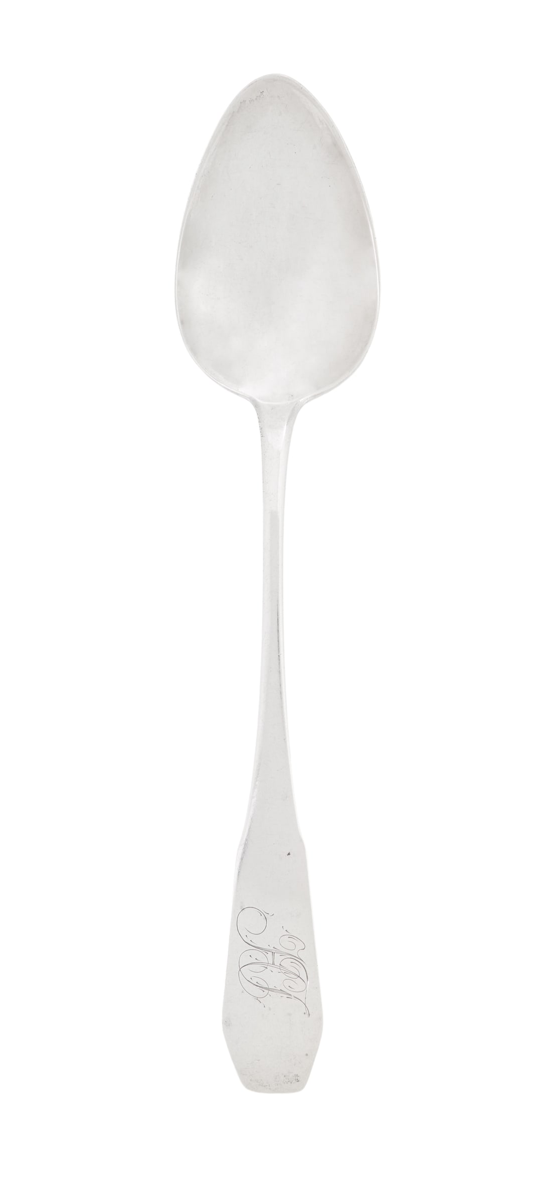 Massachusetts Federal "Coffin" Tablespoon: Massachusetts Federal "Coffin" Tablespoonfirst quarter 19th century, by John Russell (1767-1839), Greenfield, Massachusetts, monogrammed "HJ".l. 8-3/4"; 1.52 t. oz. Provenance: The Estate of Kenneth A