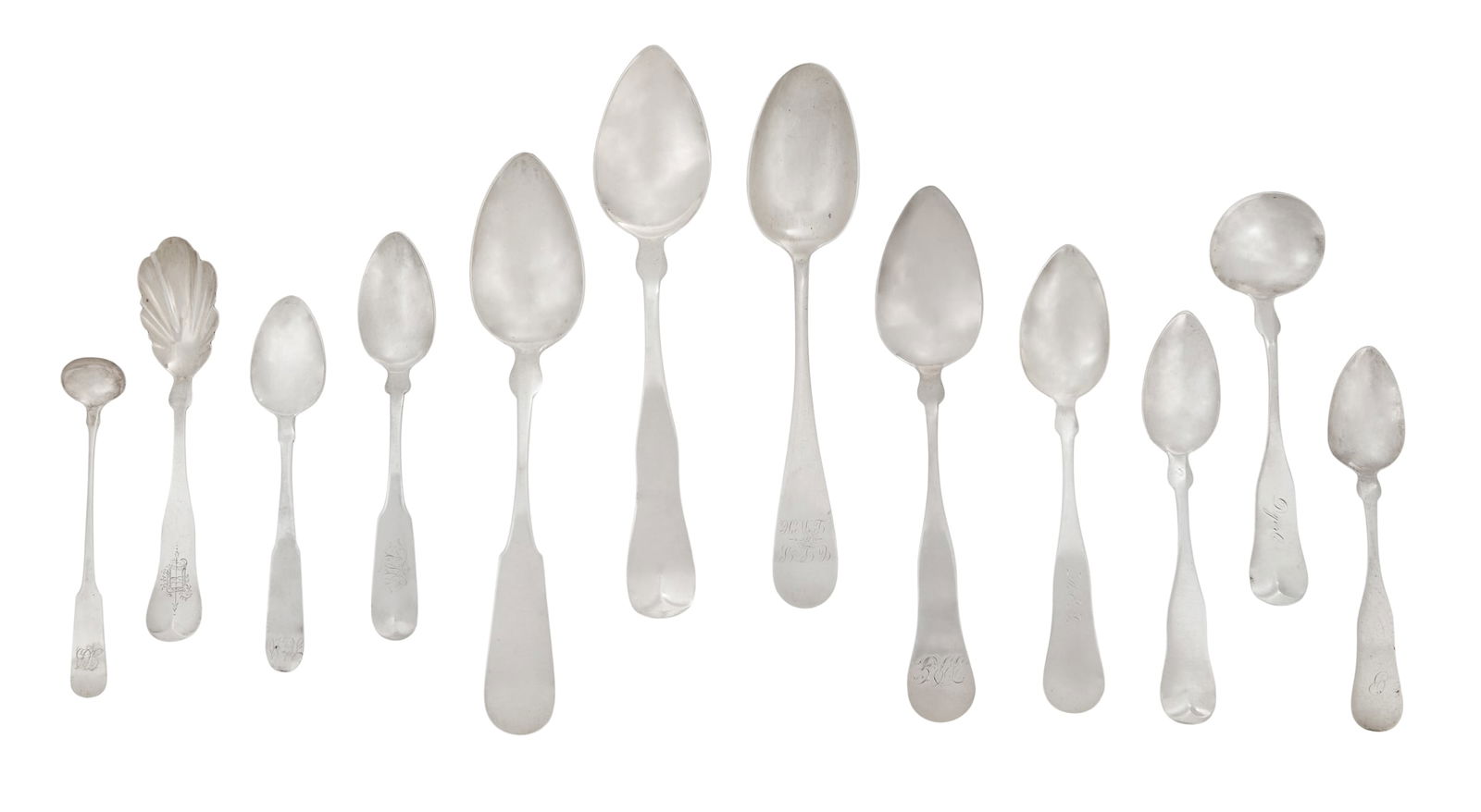 19th-Century Boston Coin Silver Spoons: Collection of 19th-Century Boston Coin Silver Spoonsincluding items by Albert L. Lincoln, Benjamin C. Frobisher, Bigelow Brothers & Kennard, Pear & Bacall, Eben Cutler, Farrington & Hunnewell, Edward