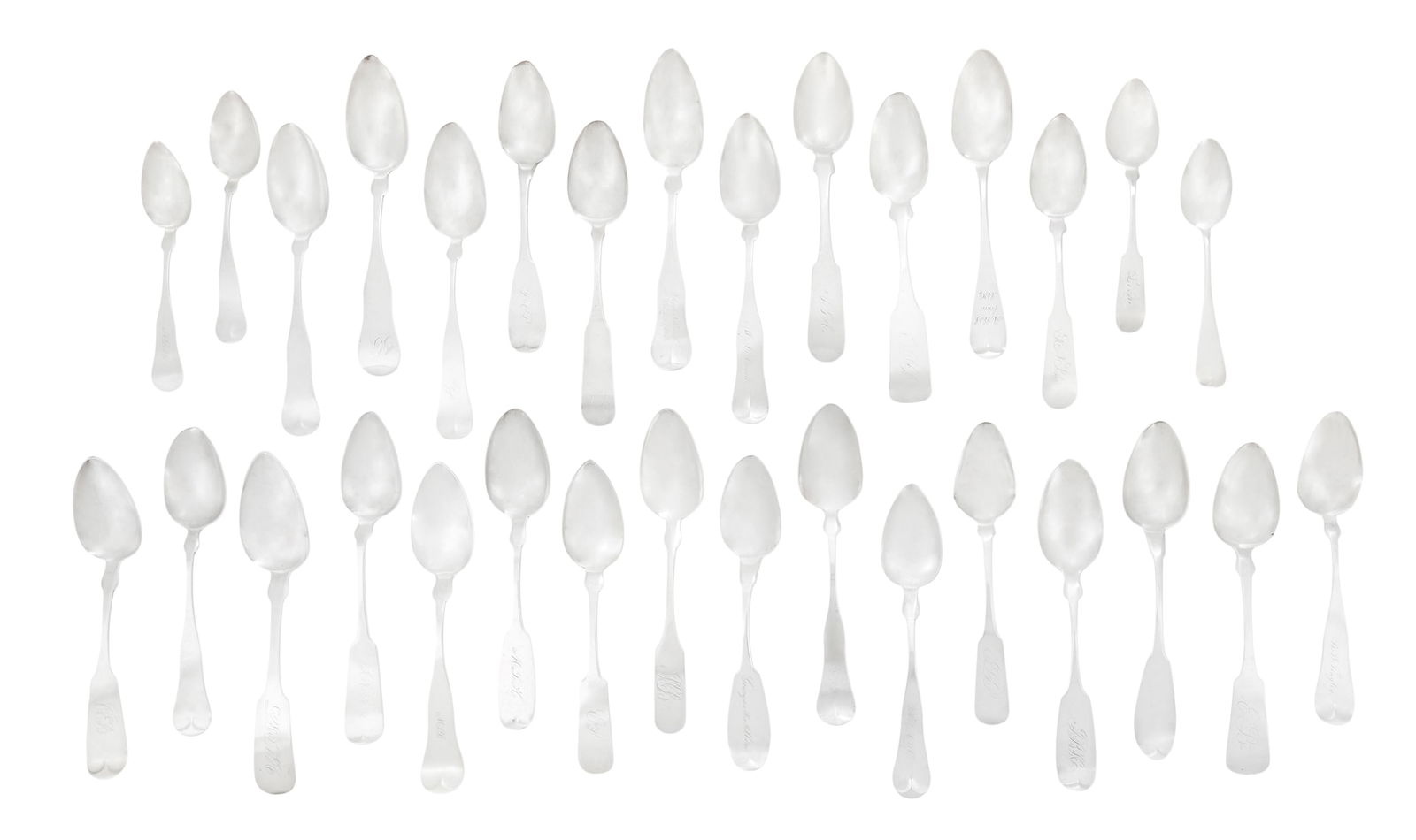 19th-Century New England Coin Silver Spoons: Large Collection of 19th-Century New England Coin Silver Spoonsincluding pieces from:Connecticut (Bridgeport, Danbury, East Hartford, Farmington, Hartford, Litchfield, New Haven, New London, Oxford &