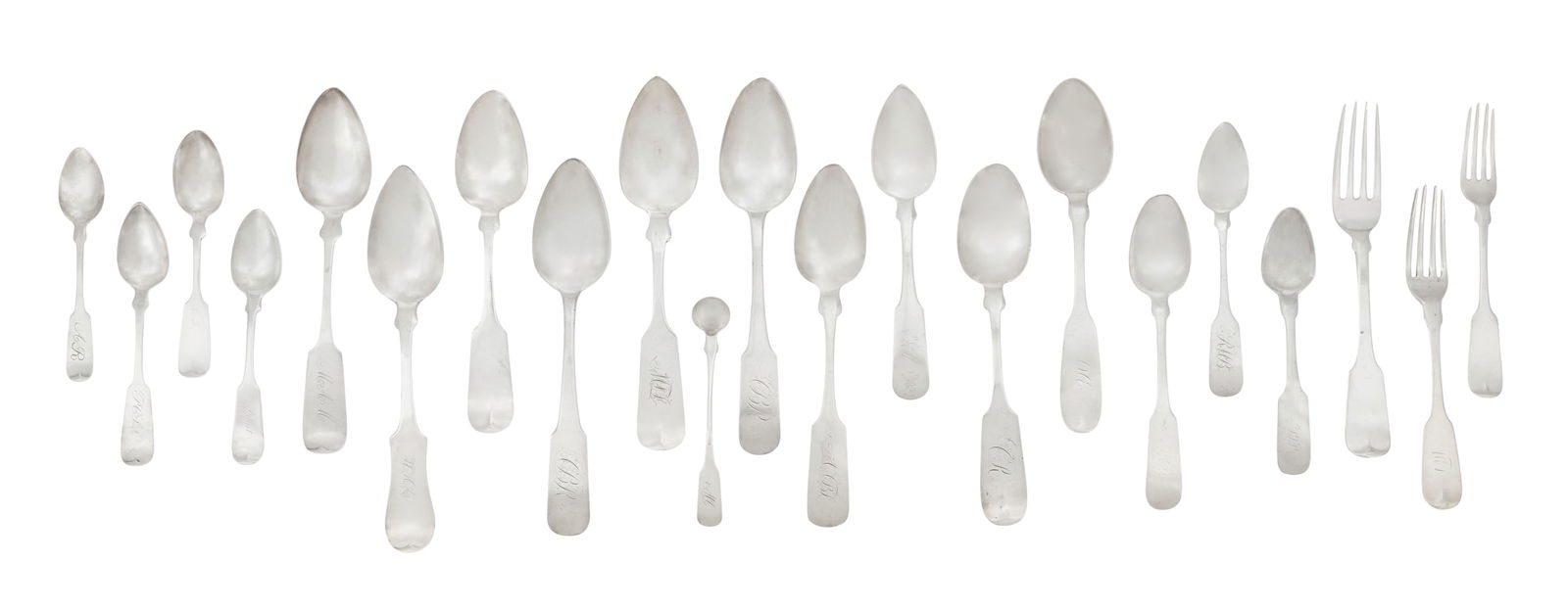New York City Coin Silver Flatware: Large Collection of New York City Coin Silver Flatware19th century, including pieces by Albert Beach, E. Stebbins & Co., Gales & Sons, Hall & Hewson, Marquand & Co., Platt & Brother, Johnson & Godley,