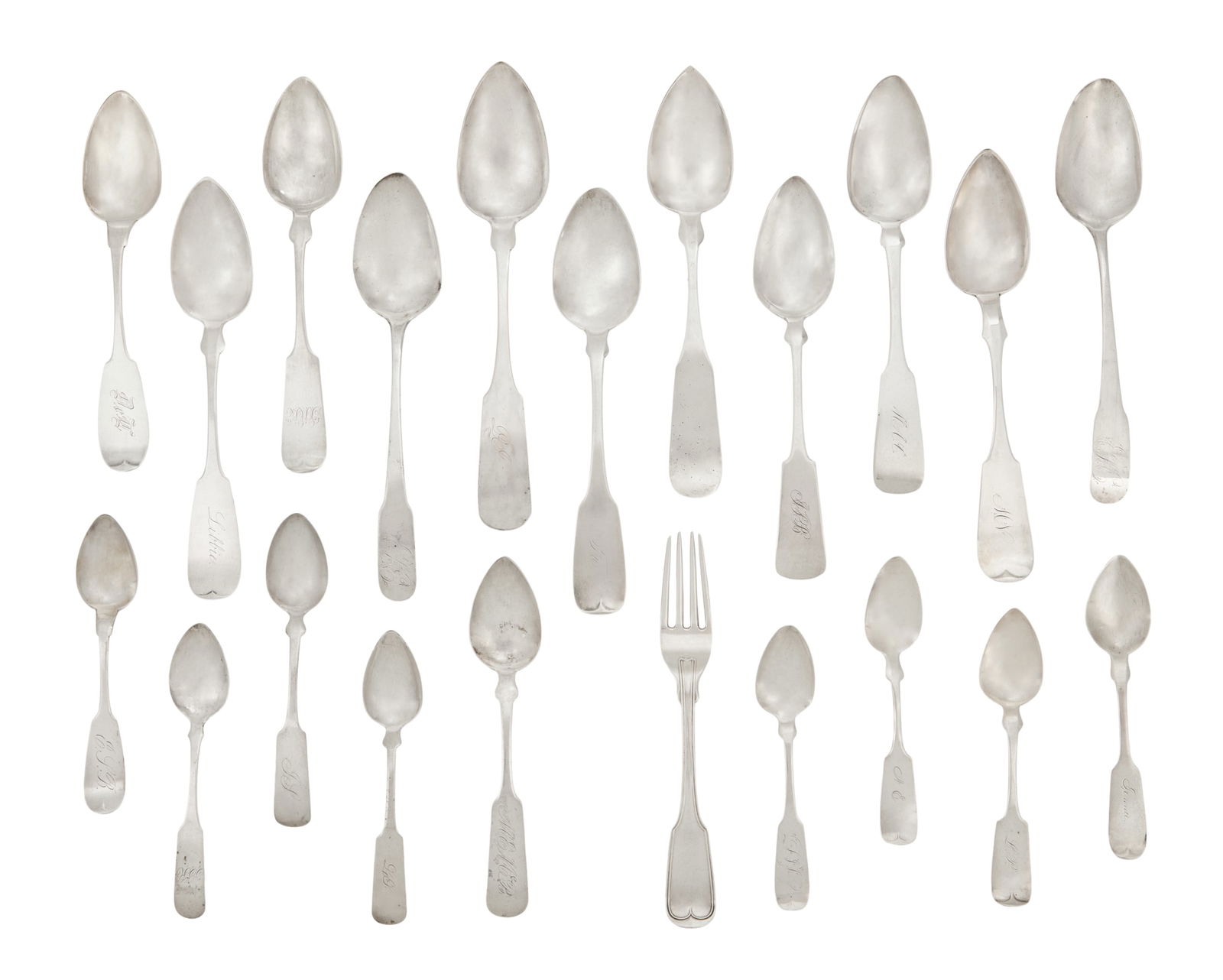 Collection of New York Coin Silver Flatware: Collection of New York Coin Silver Flatwaresecond and third quarters 19th century, including examples from New York City, Albany, Buffalo, Dansville, Newburgh, Olean, Schenectady and Utica, variously