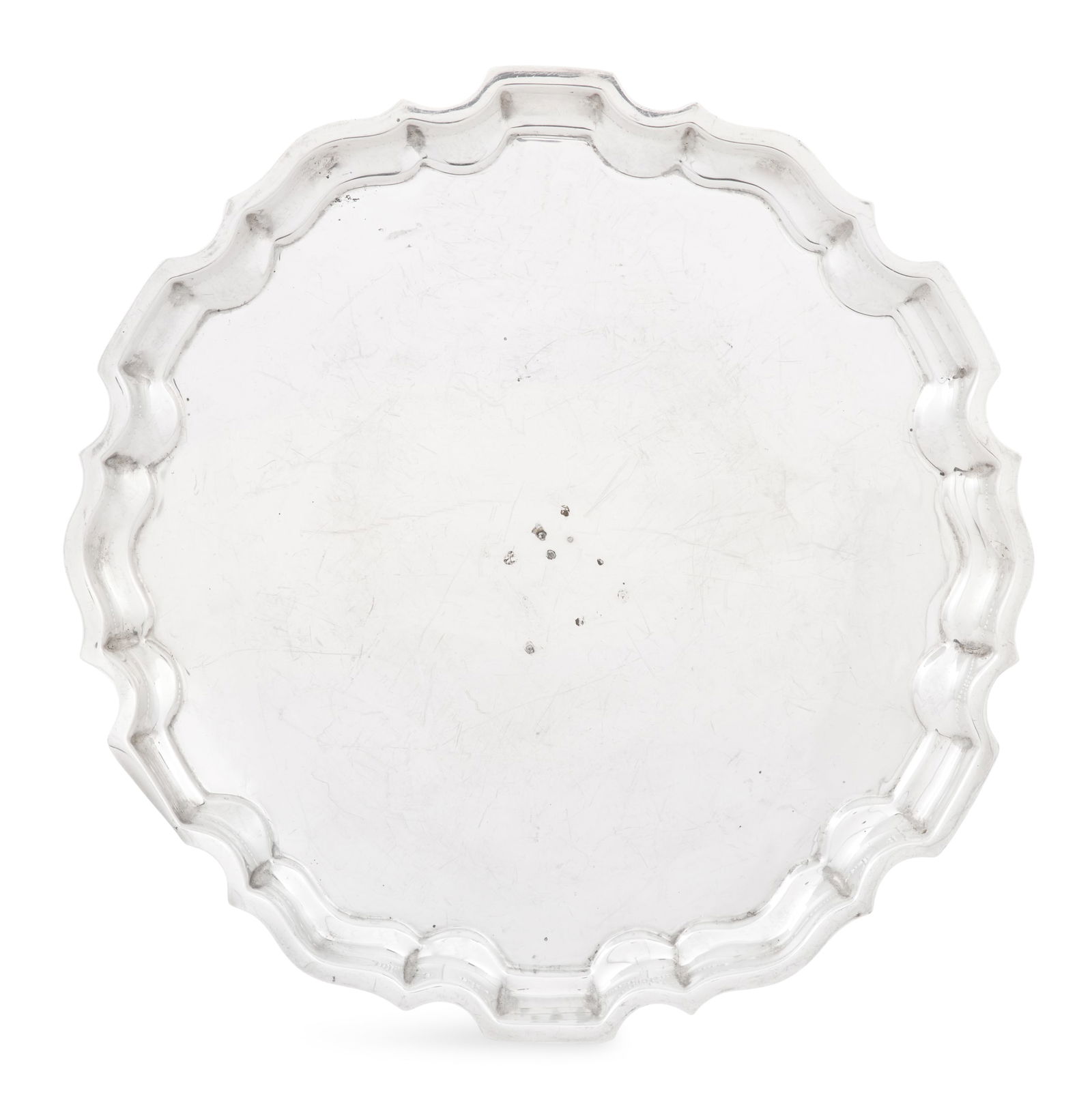 American Sterling Silver Salver: American Sterling Silver Salverdated 1955, by Graff, Washbourne & Dunn, New York, New York, of "Chippendale" form, the underside with Golden Wedding Anniversary inscription.dia. 11-3/4"; 21.55 total t
