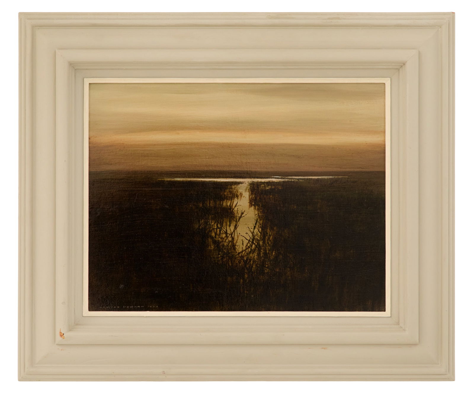 Newton Reeve Howard (Louisiana, 1912-1984): Newton Reeve Howard (American/Louisiana, 1912-1984) "The Pond", 1976 oil on canvas board signed and dated lower left, titled on stretcher en verso. Framed. 14" x 18", framed 22" x 26" Provenance: