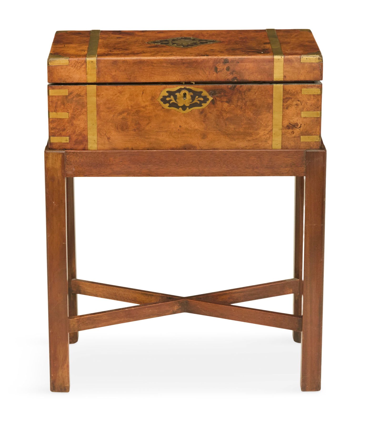 English Brass-Bound Burlwood Lap Desk on Stand (1 of 3)
