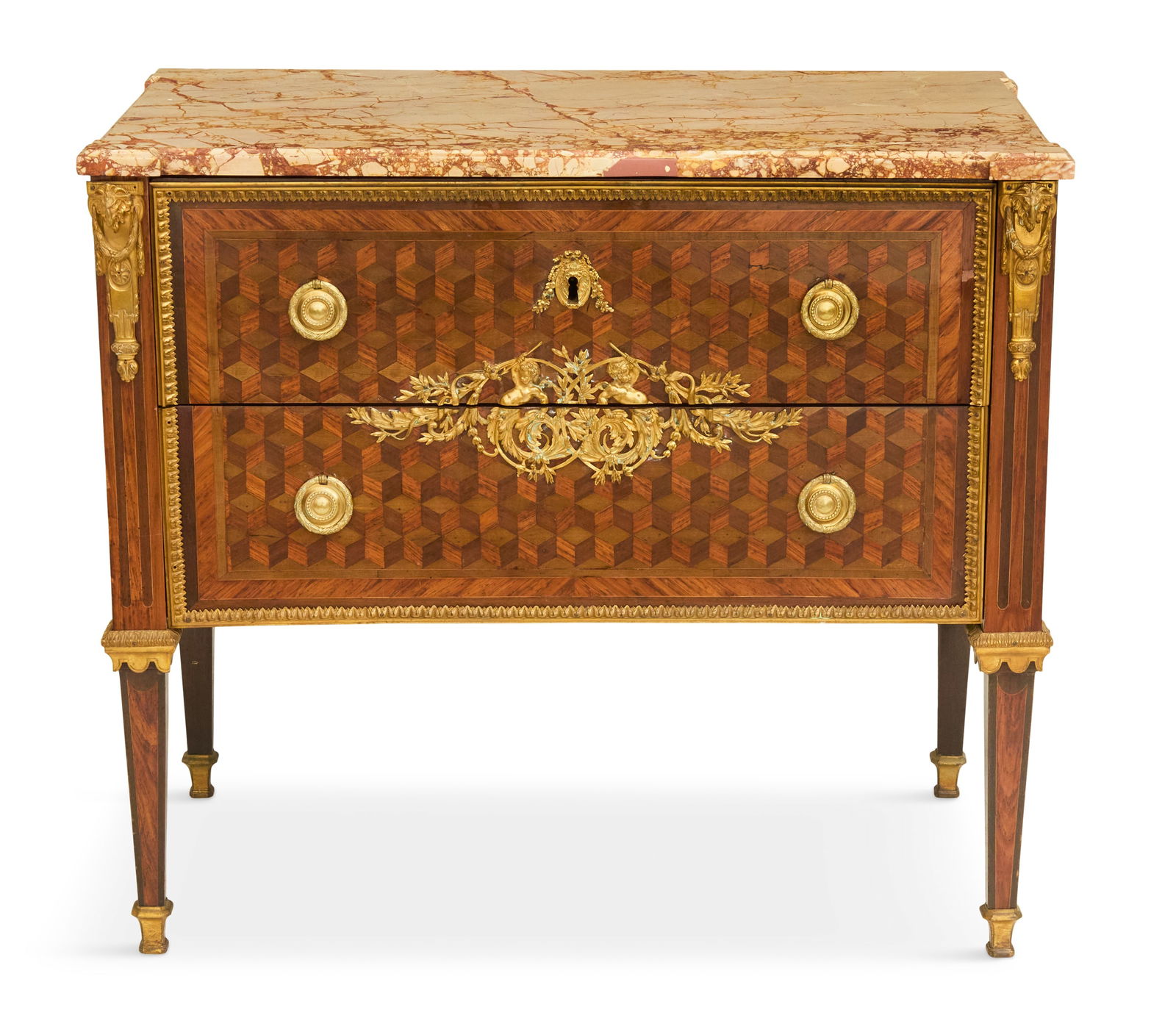 Louis XVI Kingwood-Inlaid and Marble-Top Commode (1 of 3)
