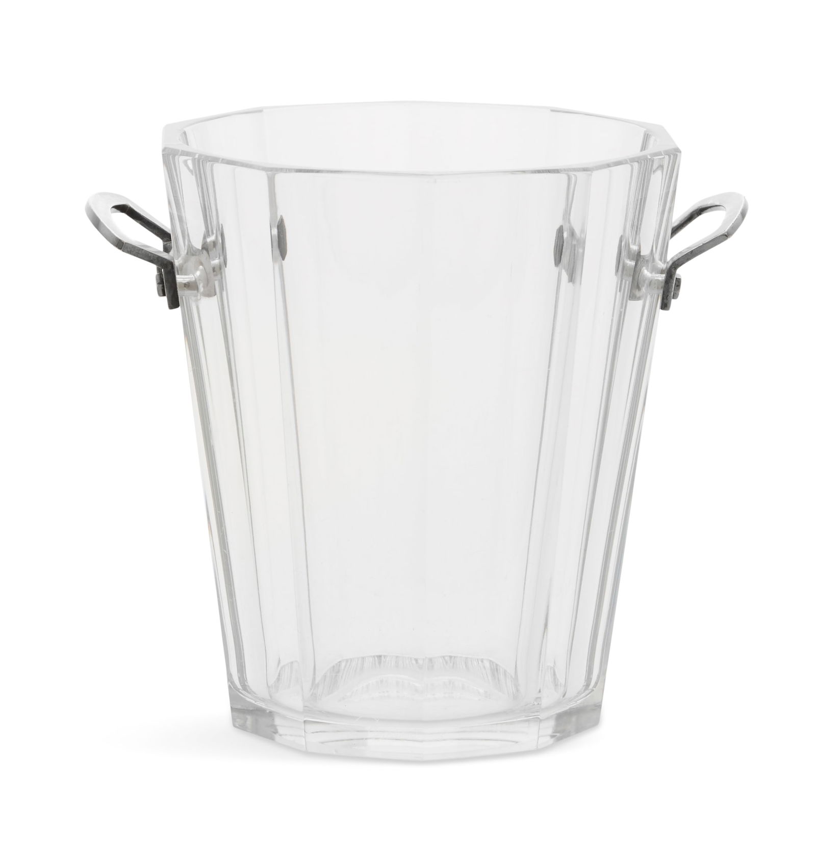 Baccarat "Maxim" Champagne Bucket: Baccarat "Maxim" Champagne Bucket 20th century, the faceted crystal bucket set with silver-plated handles, marked on both the handles and base. h. 9", dia. 8" Provenance: The Collection of Deborah