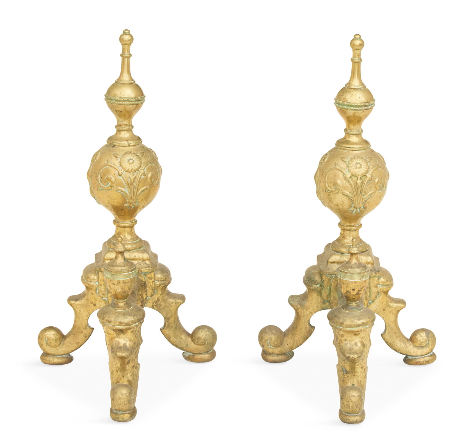 Pair of Unusual Aesthetic Brass Andirons (1 of 2)