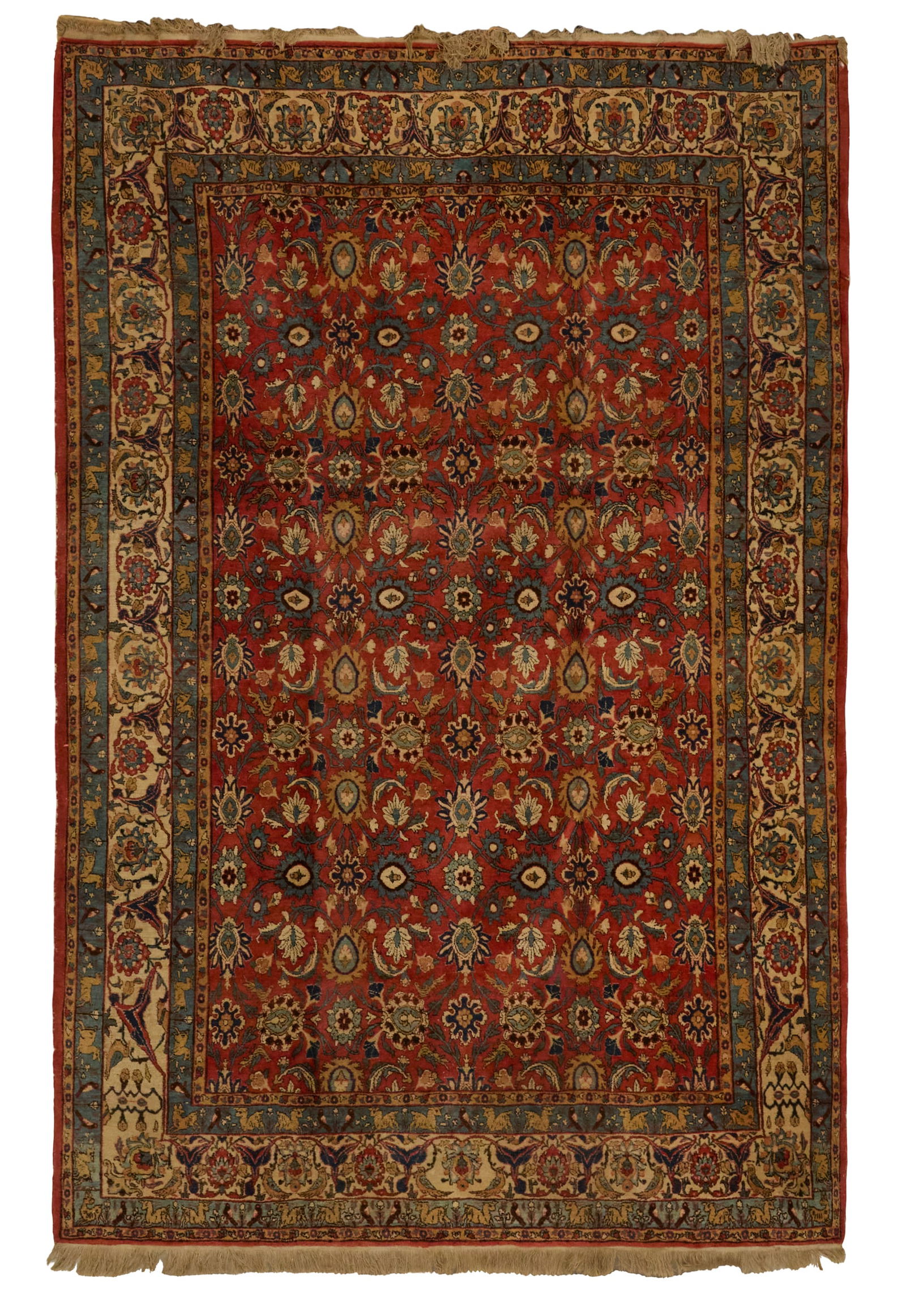 Antique Tabriz Pictorial Carpet: Antique Tabriz Pictorial Carpet 6' 11" x 10' 10" Provenance: The Collection of Deborah & Eli Tullis, New Orleans, Louisiana.
