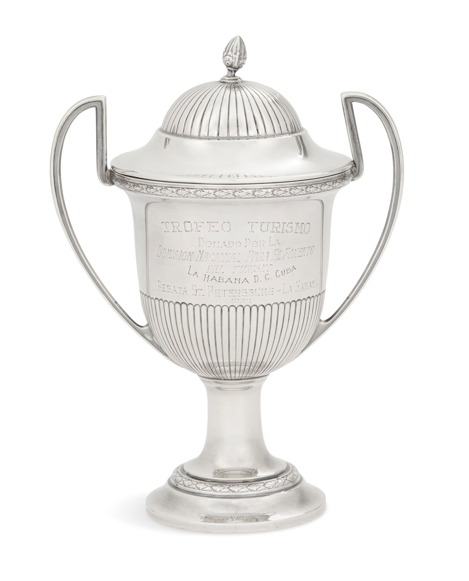 Spanish-Cuban Silver Covered Loving Cup: Spanish-Cuban Silver Covered Loving Cupdated 1933, M. Espunes, Madrid, for Le Palais Royal (Diego & Ramon Hernandez), Havana, of traditional form, with gadrooned calyx, arched handles, pedestal foot a
