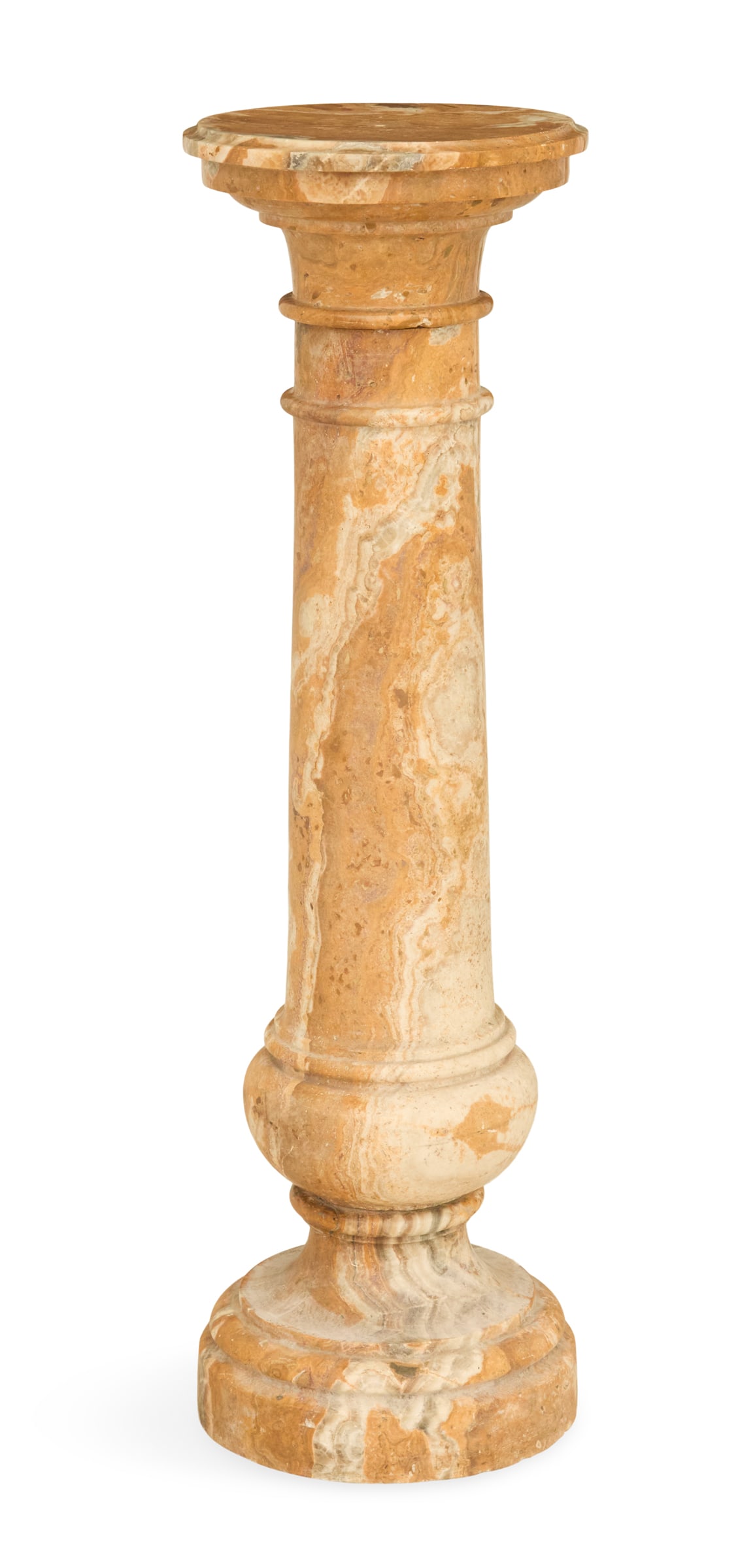Rare Italian Siena Marble Pedestal: Rare Italian Siena Marble Pedestal19th century, the ring-turned standard terminating in a cove-molded top and base.h. 43-1/2", dia. 11-1/4"