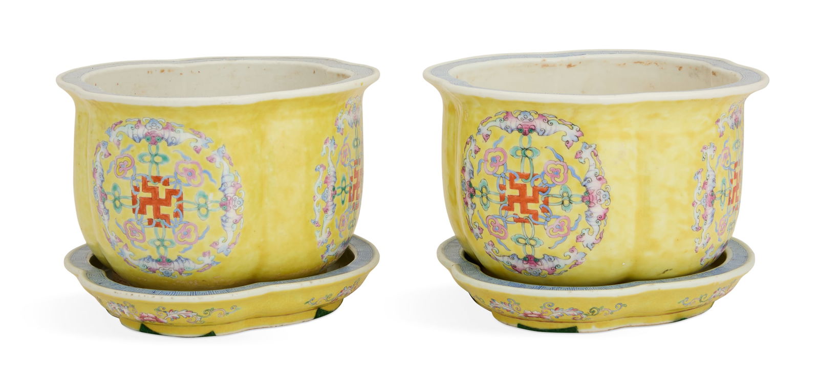 Pair of Chinese Famille Jaune Cachepots - 2