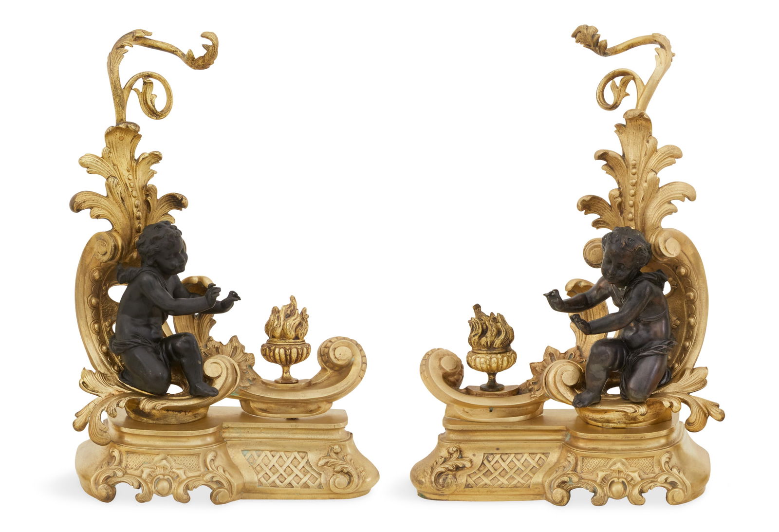 Pair of Bronze Dore et Patine Chenets (1 of 2)