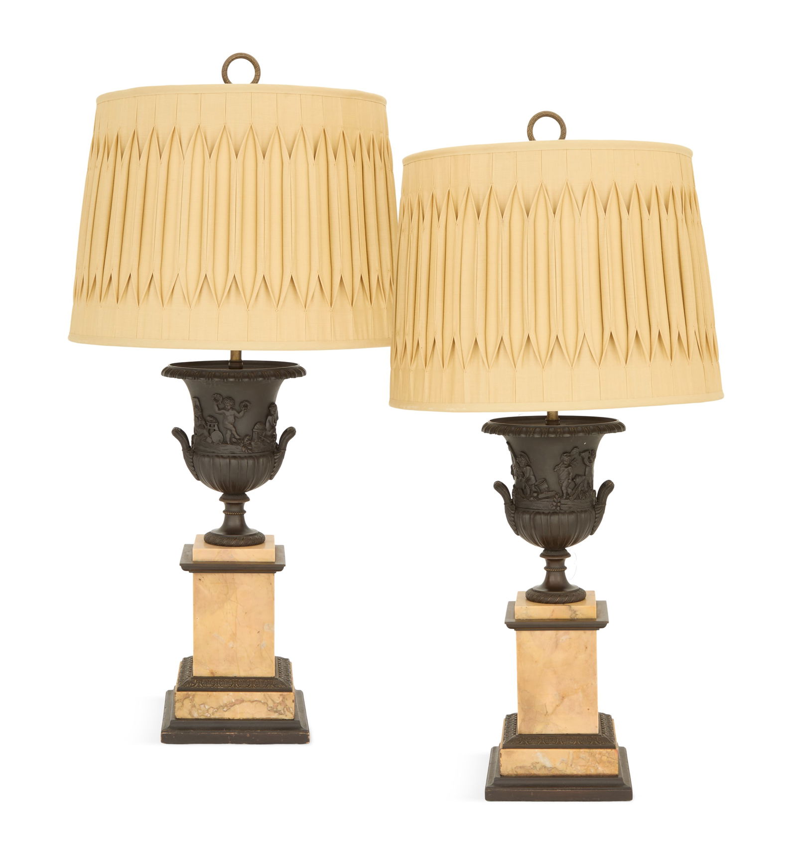 French Patinated Bronze and Marble Urn Lamps (1 of 3)