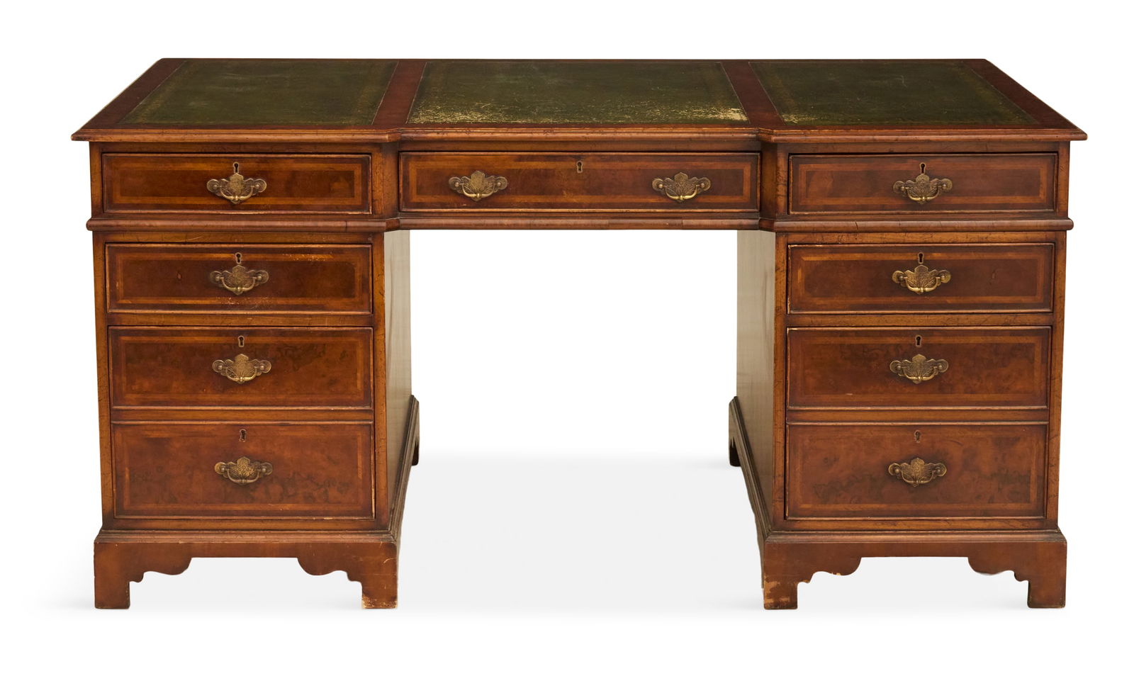 Georgian-Style Walnut and Mahogany Pedestal Desk (1 of 3)