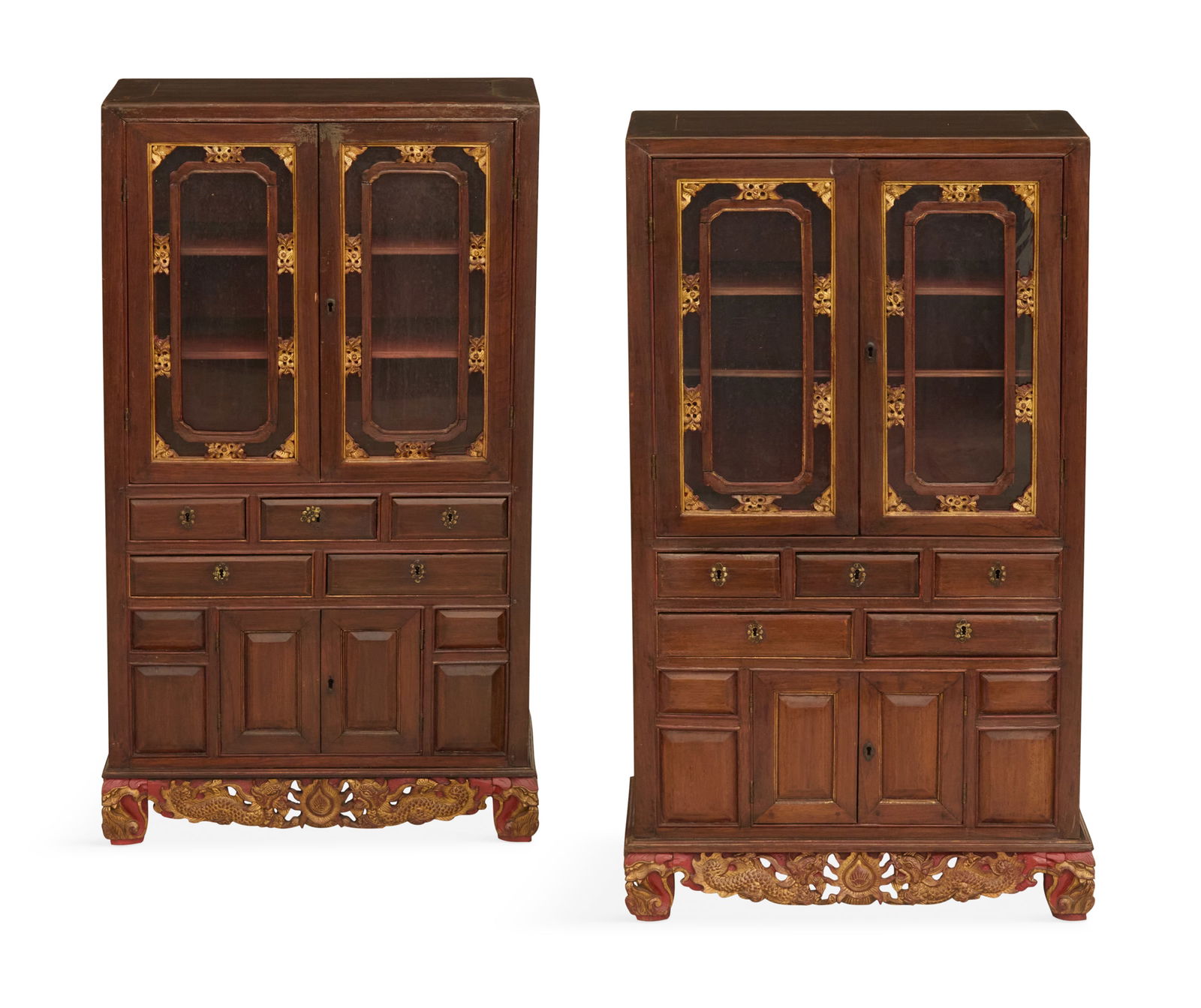 Pair of Chinese Parcel-Gilt Hardwood Cabinets (1 of 3)