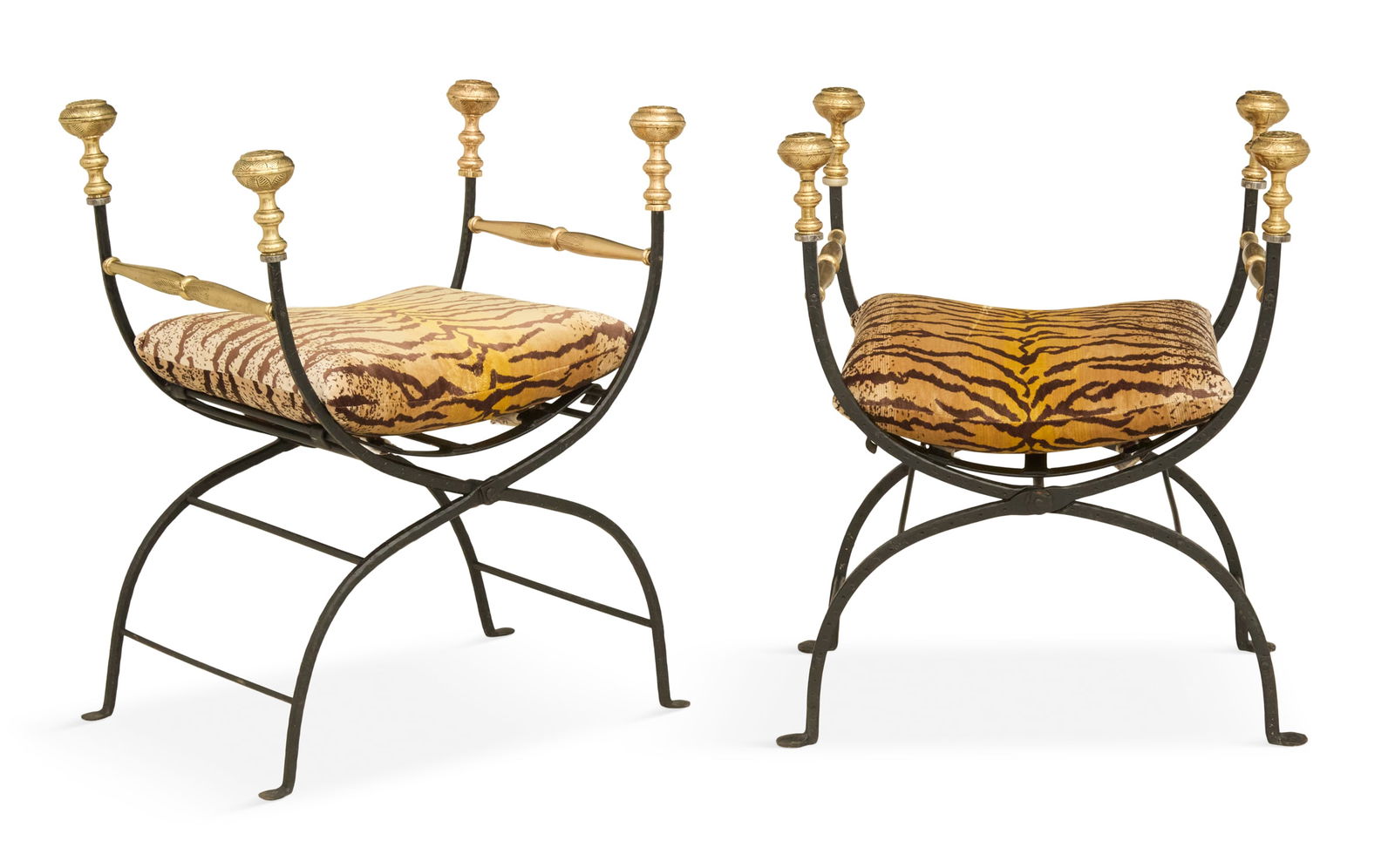 Pair of Wrought-Iron and Brass Savonarola Chairs (1 of 2)