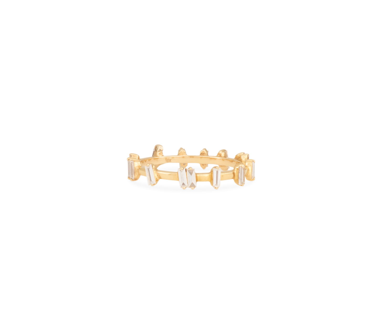 Diamond Band: Diamond Band 18k yellow gold, the band mounted with baguette-cut diamonds weighing approximately 0.45 carats in total. size 7, total weight 2.2 grams