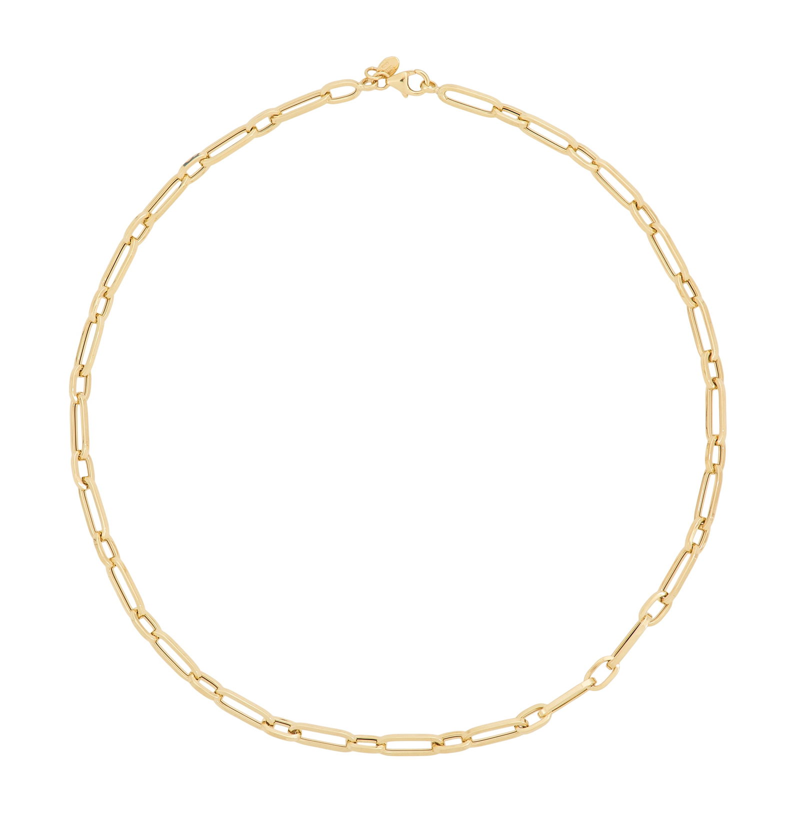 Gold Chain-Link Necklace: Gold Chain-Link Necklace 14k yellow gold, the necklace composed of polished paper-clip links. l. 18", total weight 8.0 grams