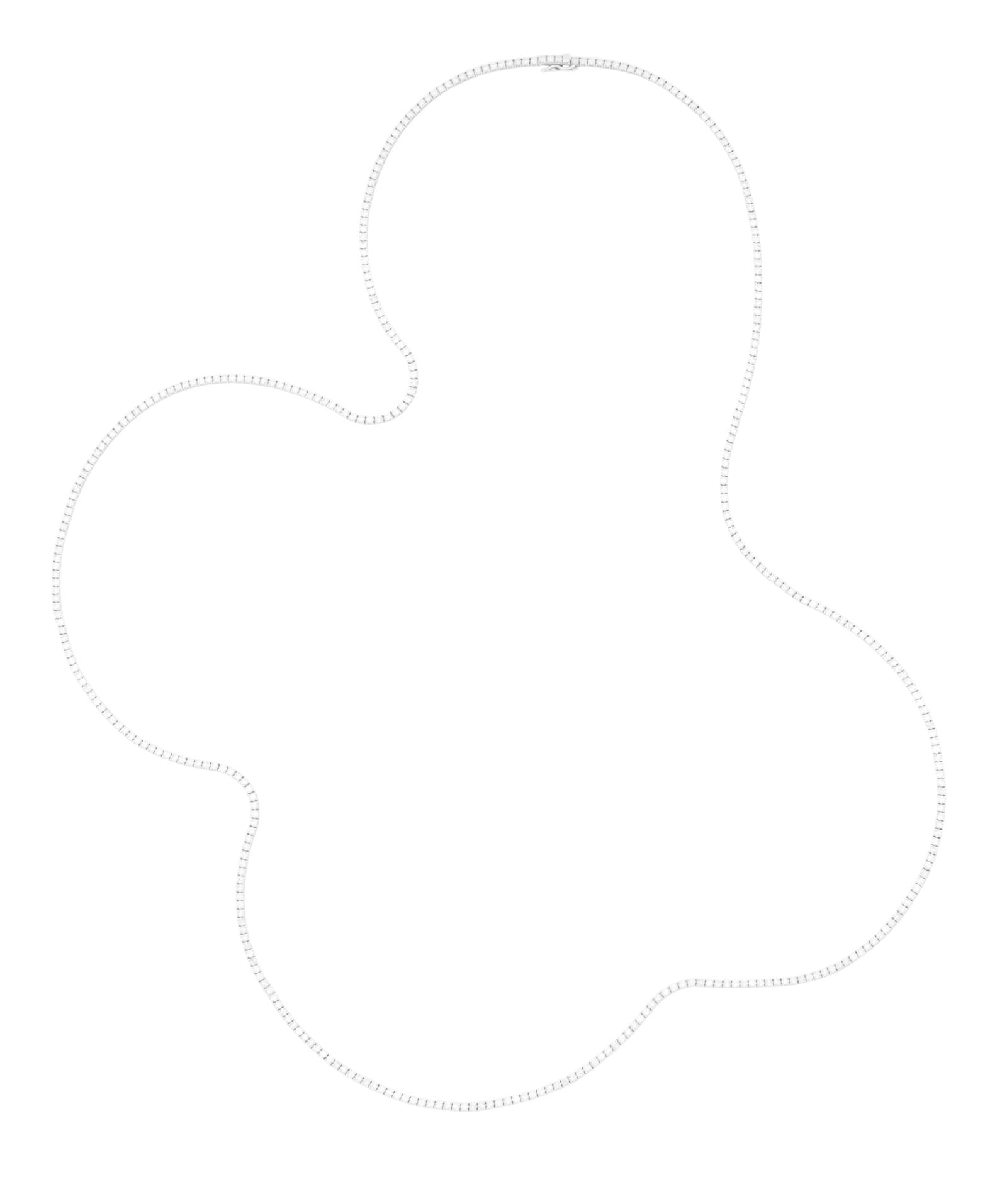 Long Diamond Necklace: Long Diamond Necklace 14k white gold, the necklace mounted with round brilliant-cut diamonds weighing approximately 12.00 carats in total. l. 36", total weight 29.7 grams