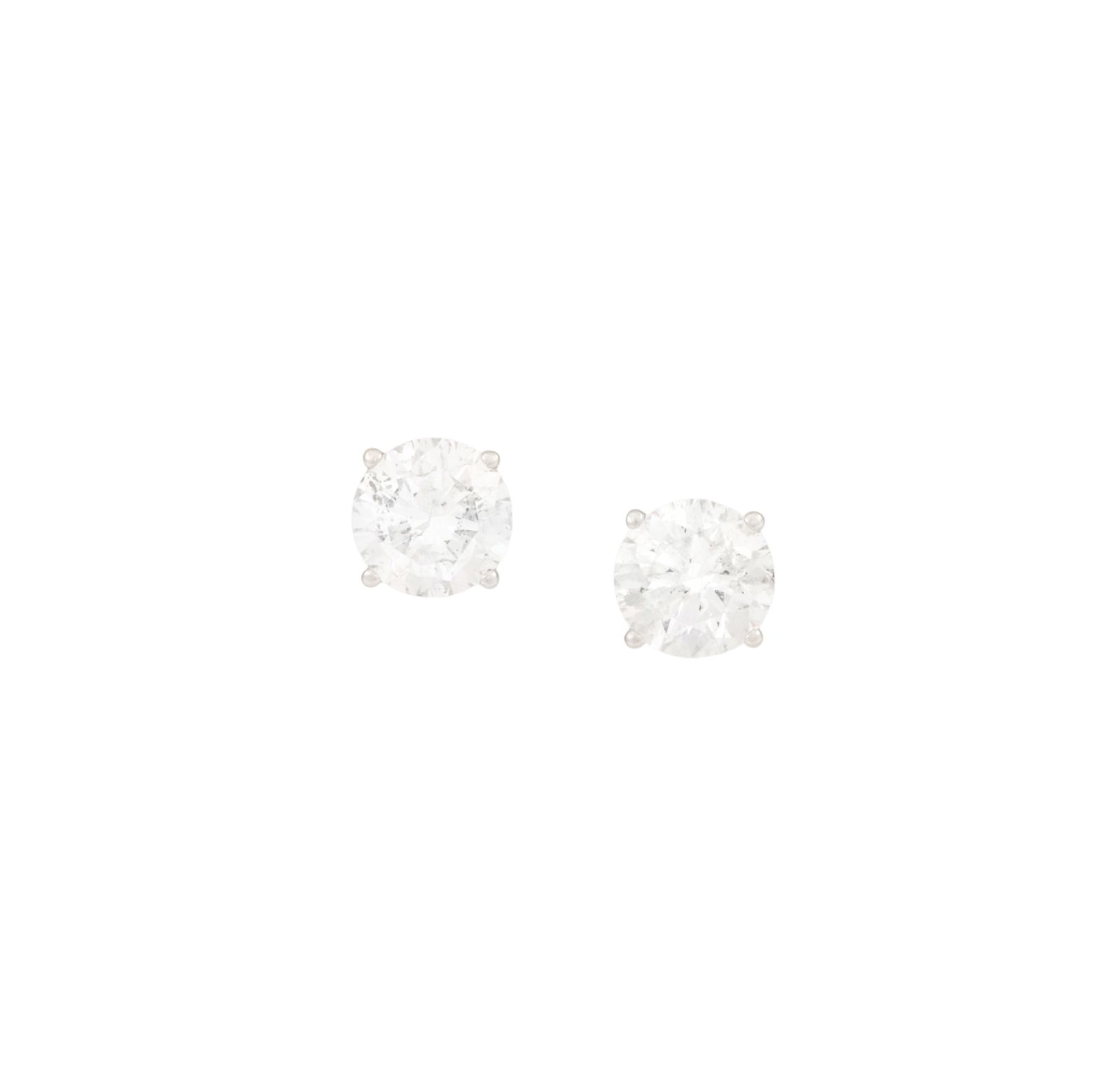 Pair of Diamond Stud Earrings: Pair of Diamond Stud Earrings14k white gold, the studs mounted with round brilliant-cut diamonds weighing approximately 3.04 carats in total.total weight 1.6 grams