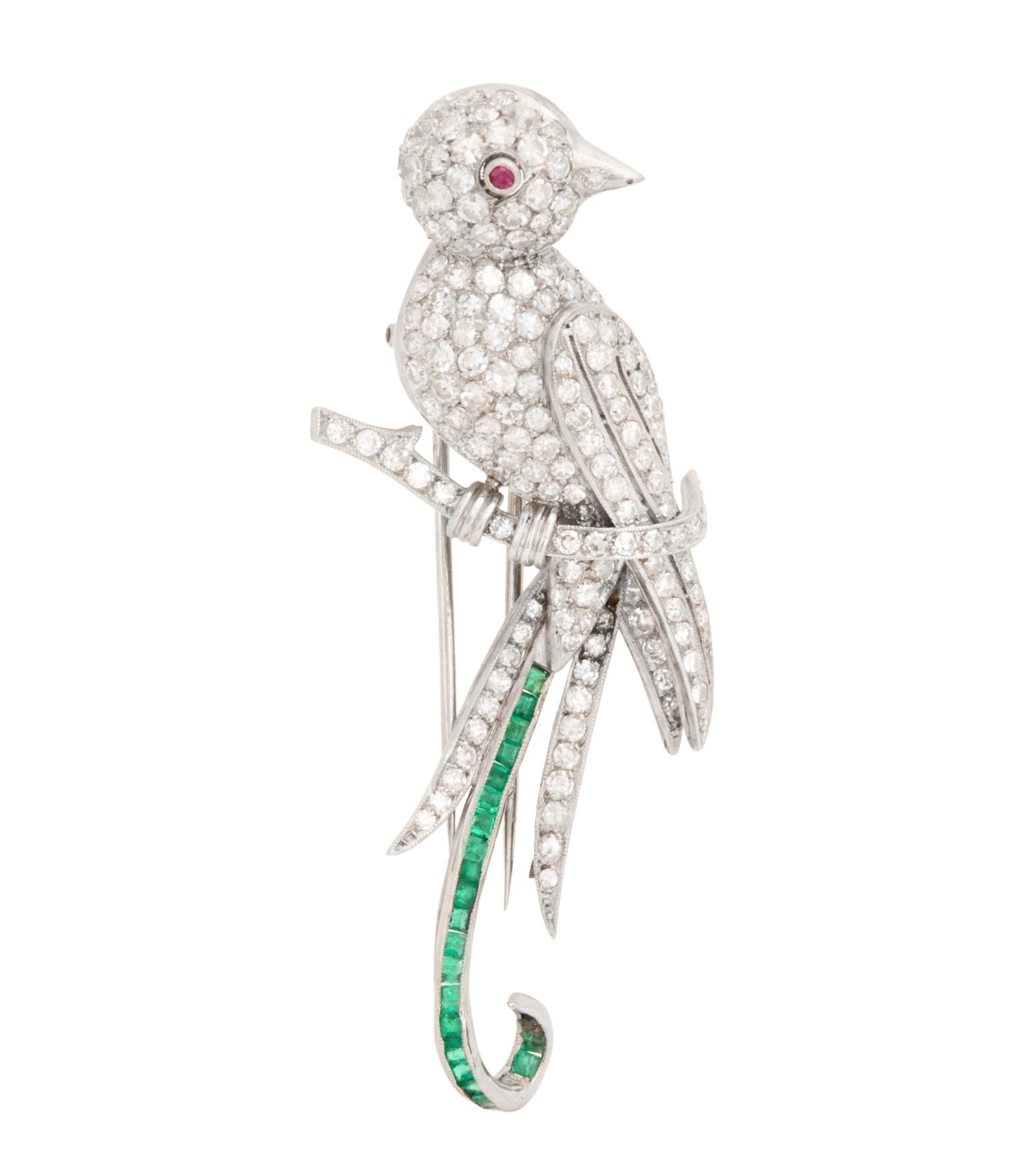 Diamond, Emerald and Ruby Bird Brooch (1 of 1)