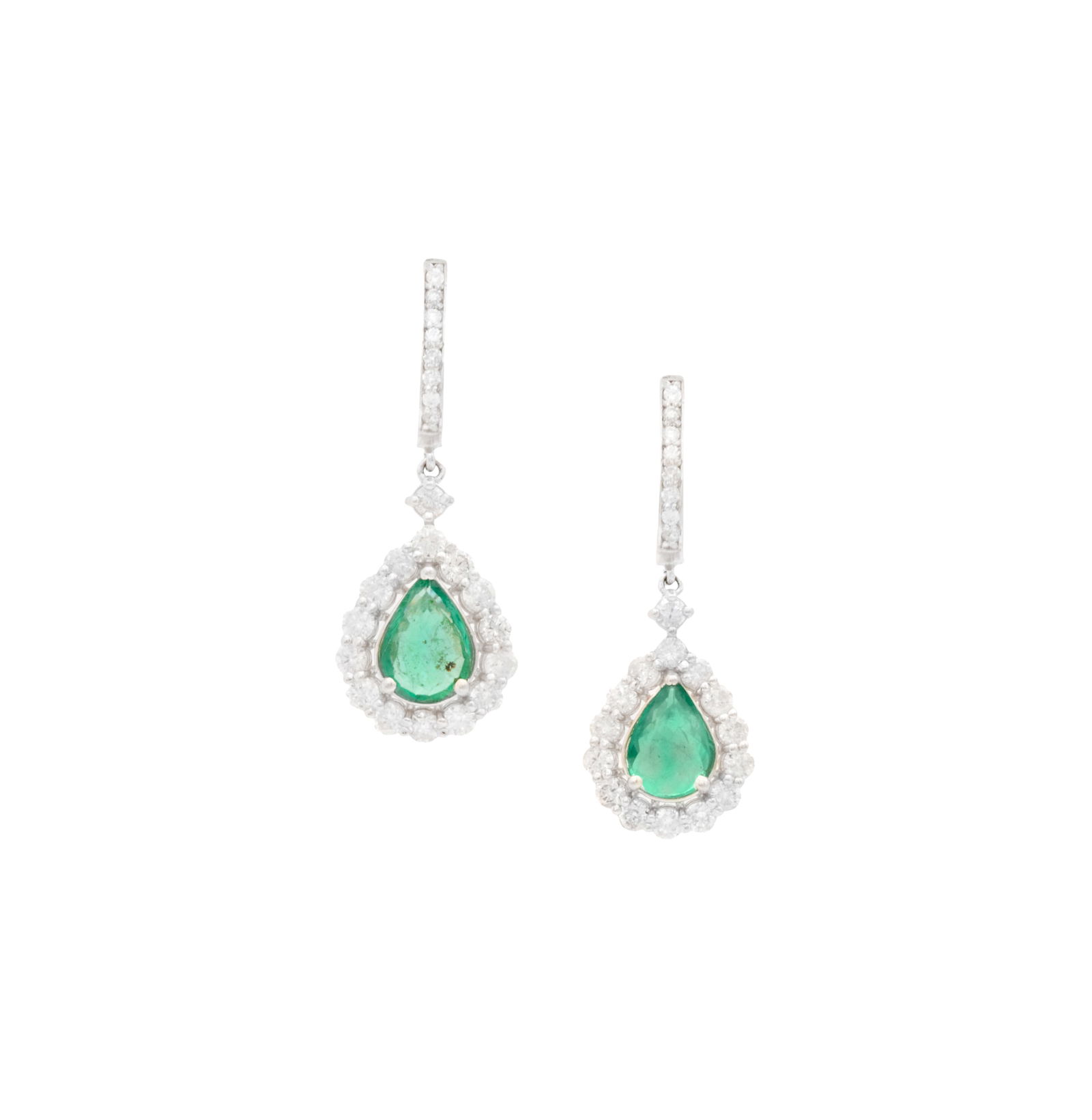 Pair of Emerald and Diamond Dangle Earrings (1 of 1)