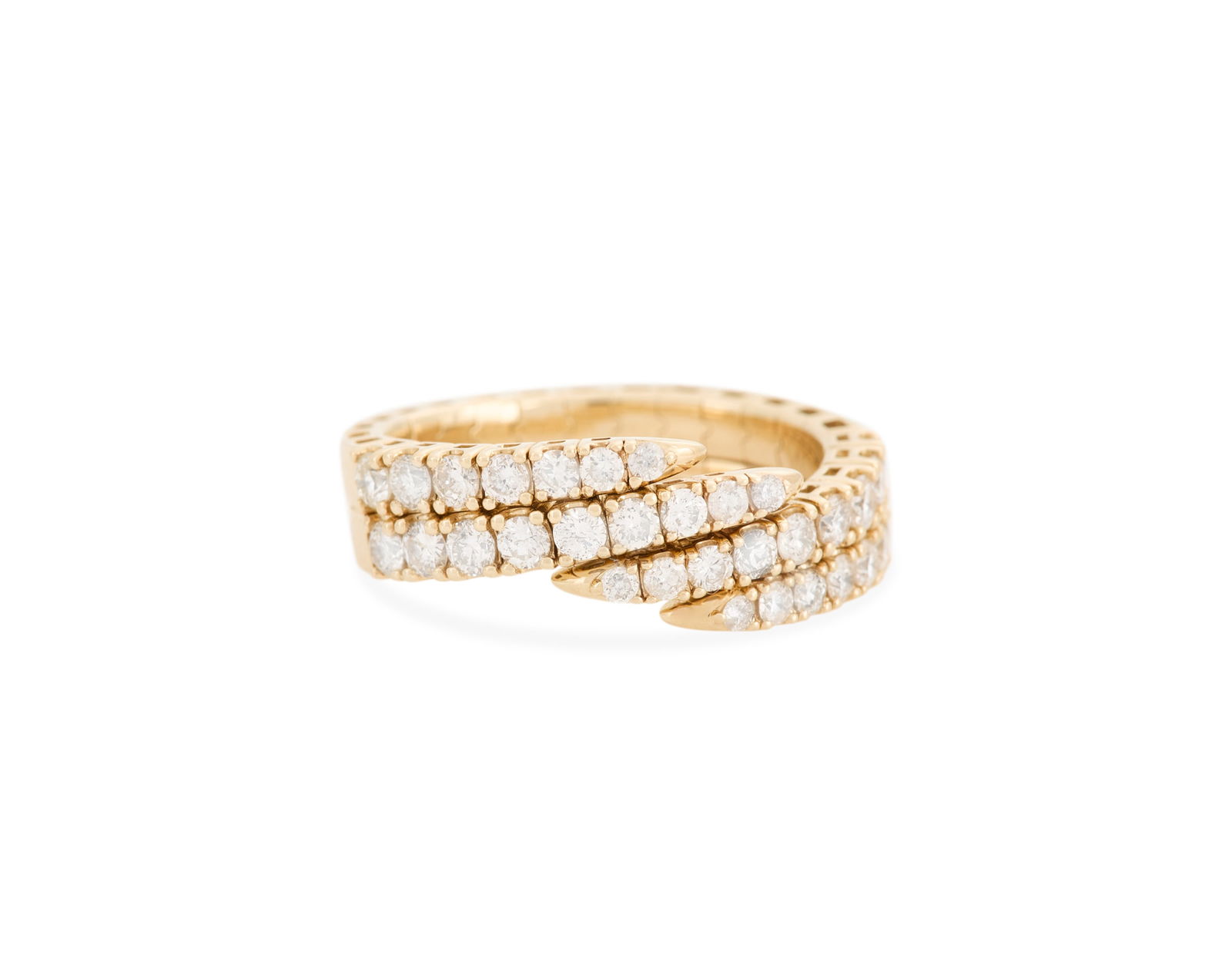 Flexible Diamond Ring: Flexible Diamond Ring14k yellow gold, the ring mounted with round brilliant-cut diamonds weighing approximately 1.10 carats in total.size 6-1/2 to 8-1/2, total weight 5.8 grams