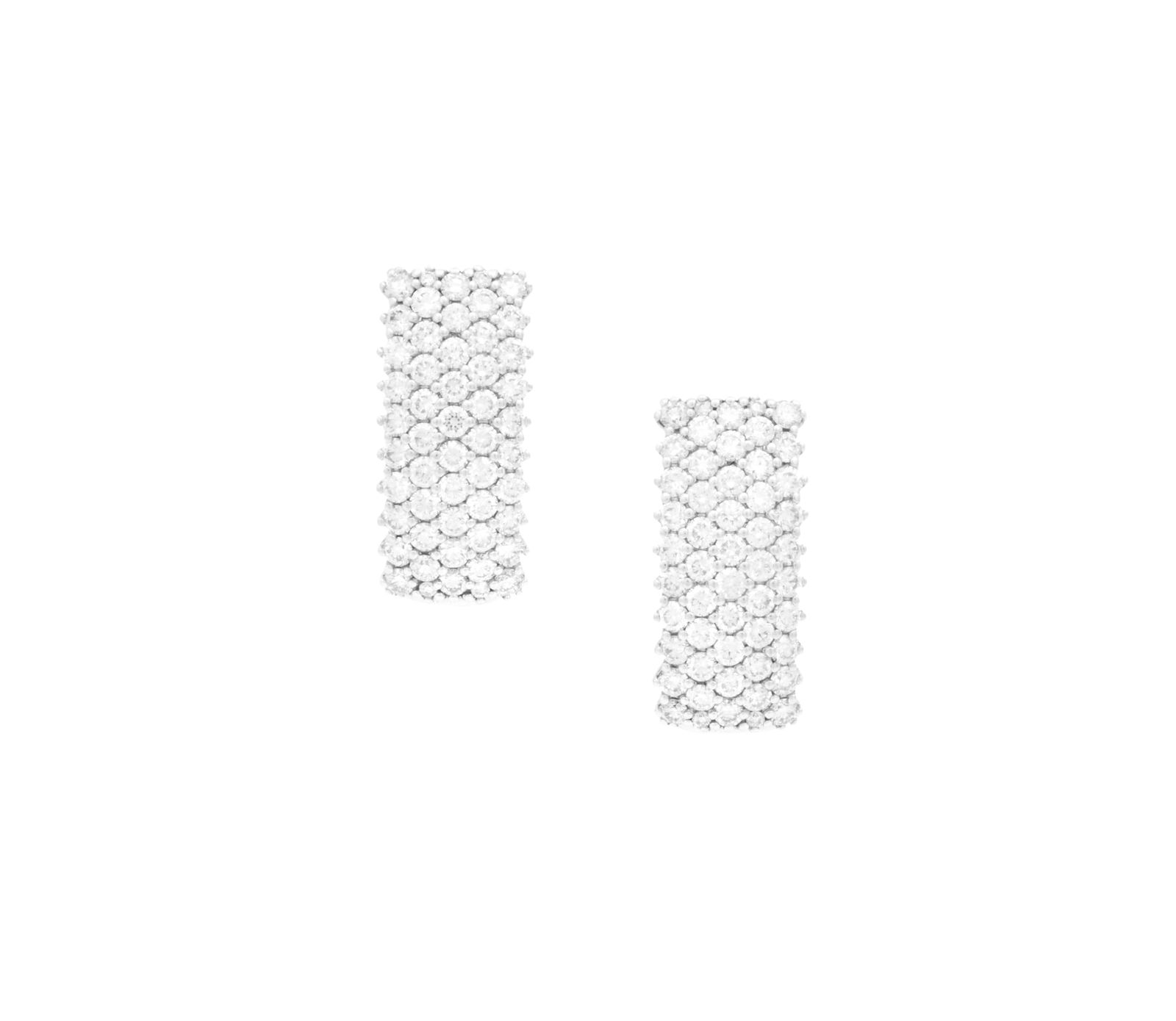 Pair of Diamond Earrings: Pair of Diamond Earrings 18k white gold, the earrings mounted with round brilliant-cut diamonds weighing approximately 2.00 carats in total. l. 3/4", total weight 11.0 grams