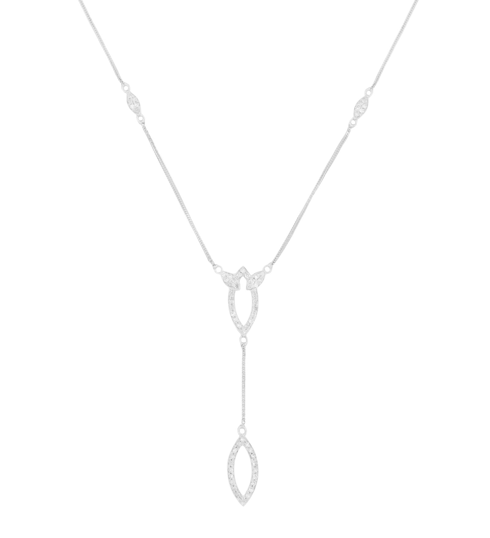 Diamond Pendant Necklace: Diamond Pendant Necklace 18k white gold, the necklace mounted with round brilliant-cut diamonds weighing approximately 0.92 carats in total. necklace l. 18", drop l. 2-1/8", total weight 6.3 grams