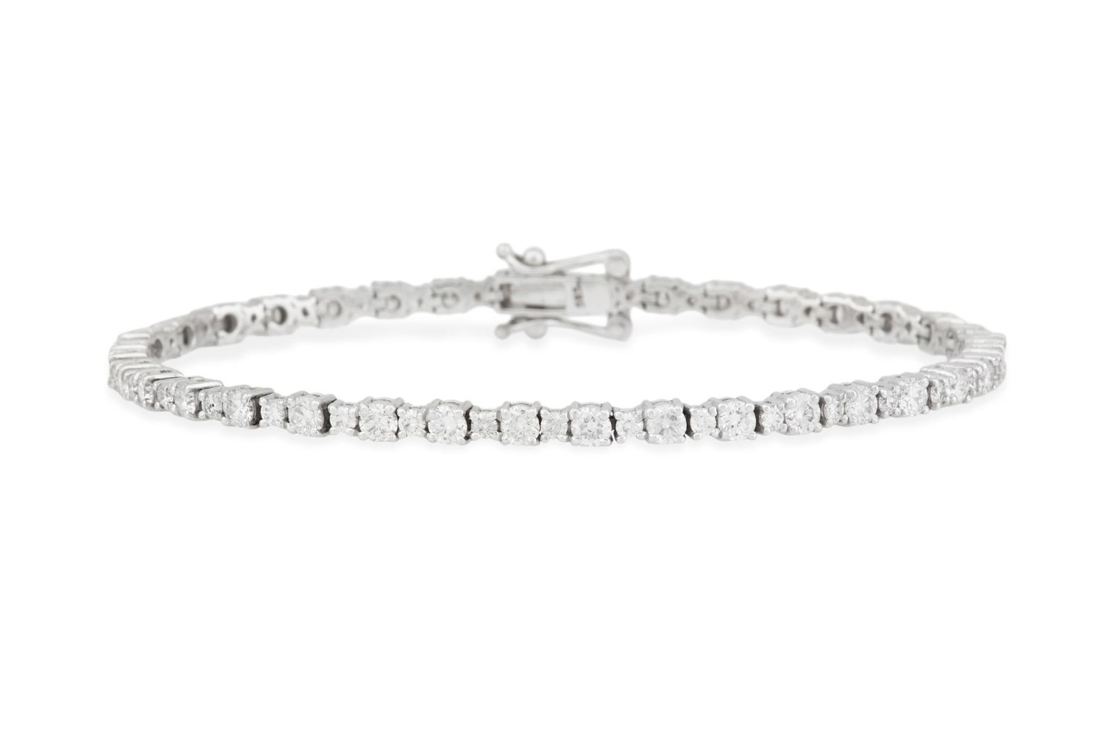 Diamond Bracelet: Diamond Bracelet 14k white gold, the bracelet mounted with round brilliant-cut diamonds weighing approximately 3.90 carats in total. l. 7", total weight 9.5 grams