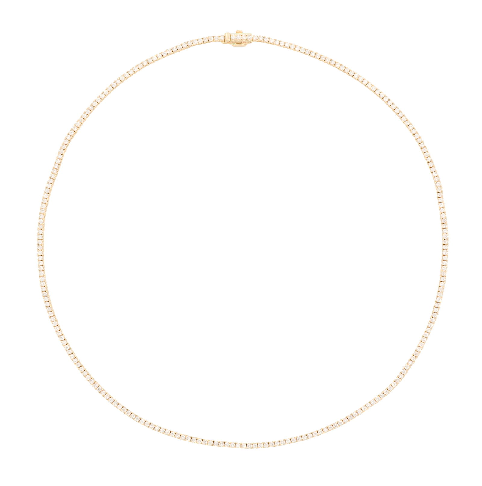 Diamond Necklace: Diamond Necklace14k yellow gold, the necklace mounted with round brilliant-cut diamonds weighing approximately 4.00 carats in total.l. 16", total weight 13.5 grams