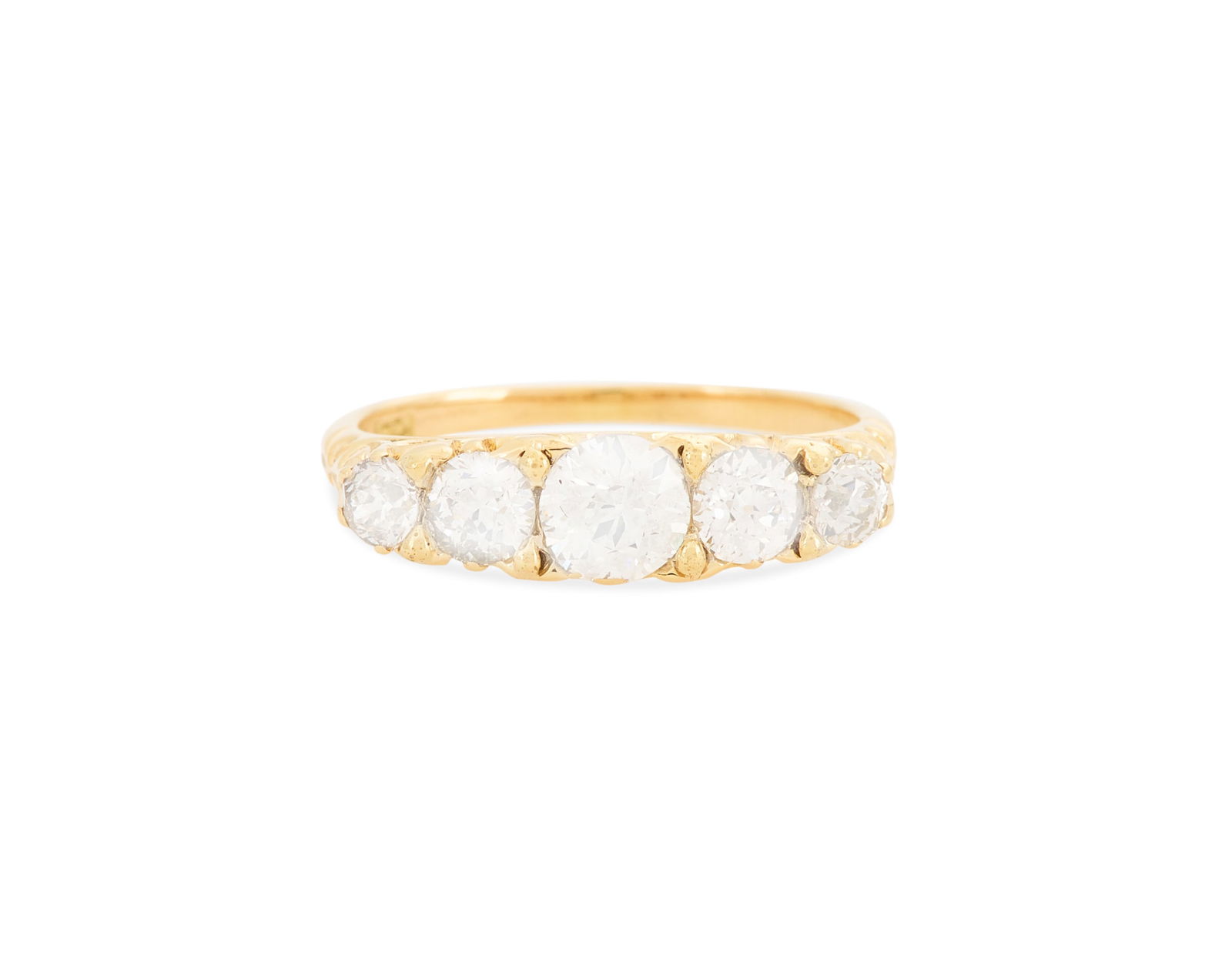 Diamond Band: Diamond Band 18k yellow gold, the band mounted with European-cut diamonds weighing approximately 1.20 carats in total. size 7-1/4, total weight 3.5 grams