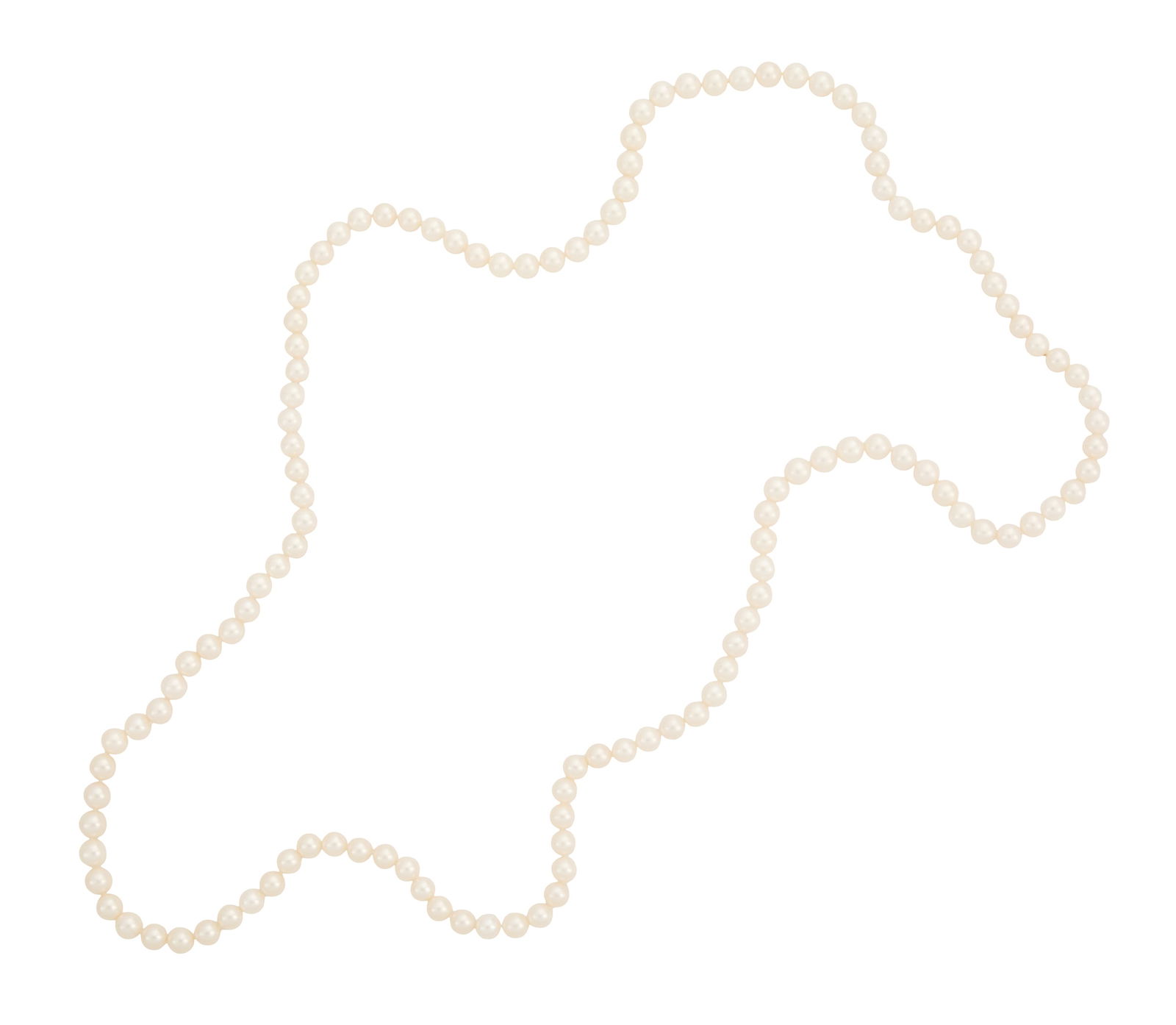 Long Strand of Cultured Pearls: Long Strand of Cultured Pearls the white pearls with a good luster, ranging in size from 9.80mm to 10.20mm. l. 50"