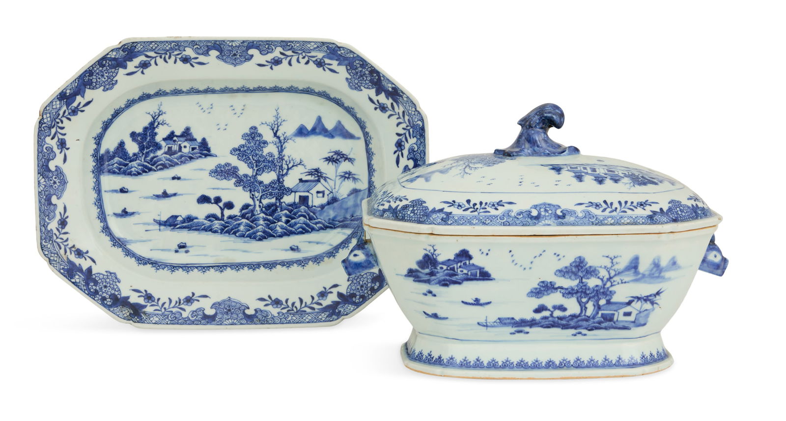 Chinese Export Blue-and-White Tureen and Platter (1 of 3)