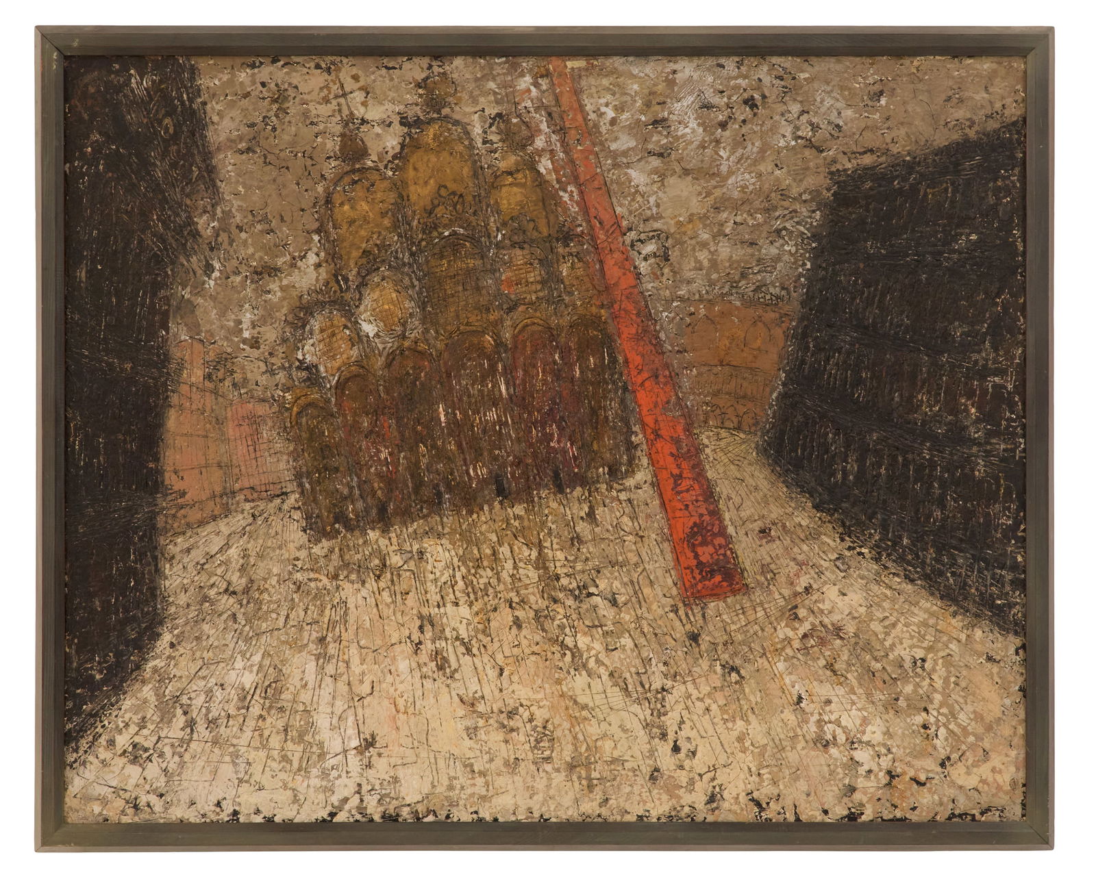 William Grosvenor Congdon (American, 1912-1998): William Grosvenor Congdon (American, 1912-1998) "Piazza Venice 7", 1951 oil and enamel on wood panel signed, dated, titled and with a "Betty Parsons Gallery, New York, New York" label en verso.