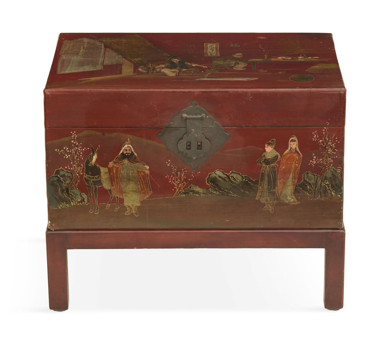 Chinese Oxblood-Lacquered Trunk on Stand (1 of 4)
