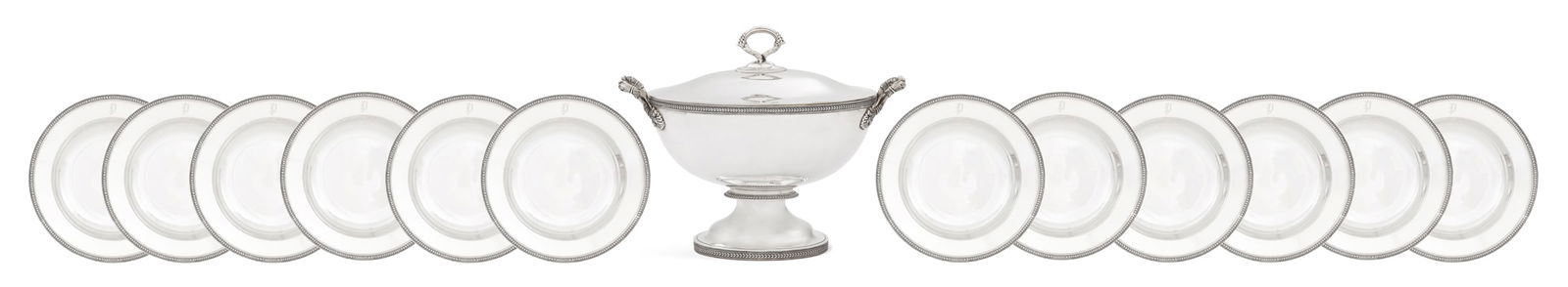 Fine American Coin Silver Soup Service: Fine American Coin Silver Soup Servicethird quarter 19th century, by Francis W. Cooper (1815-1898), New York, New York, in the neoclassical taste, including:a covered tureen, h. 13-1/2", w. 17", d. 10
