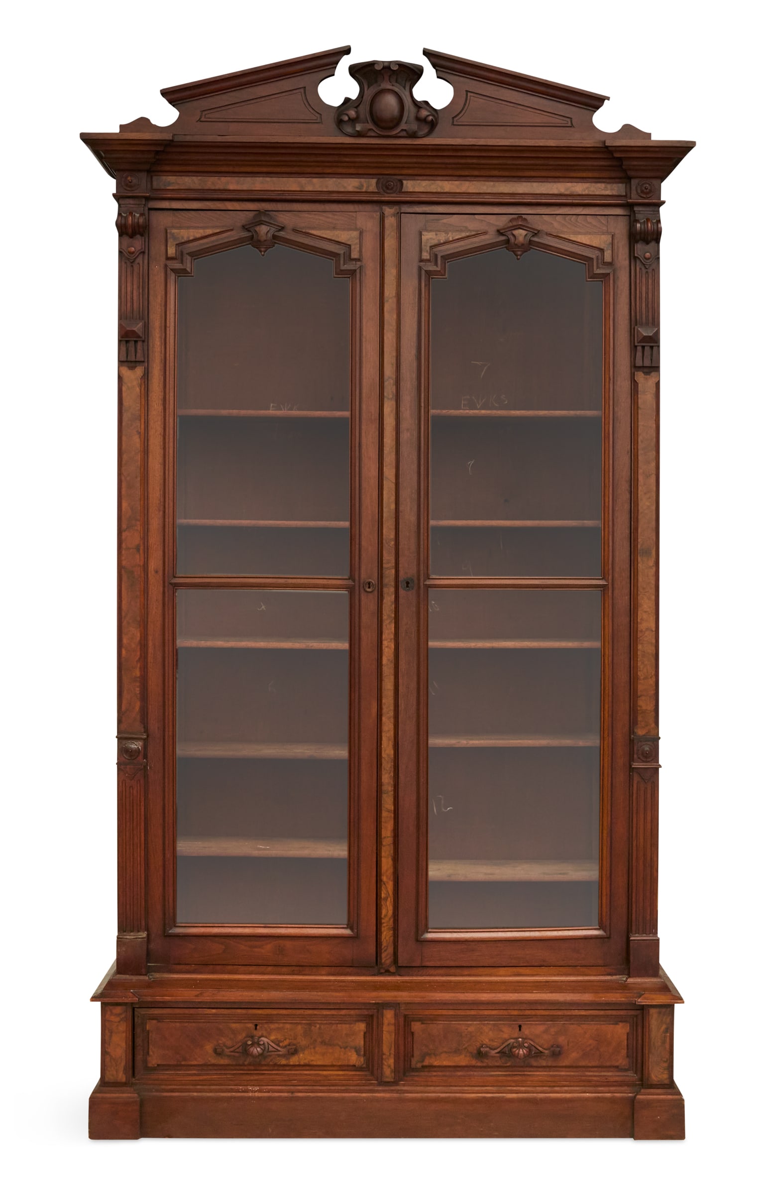American Walnut and Burl Walnut Bookcase (1 of 3)